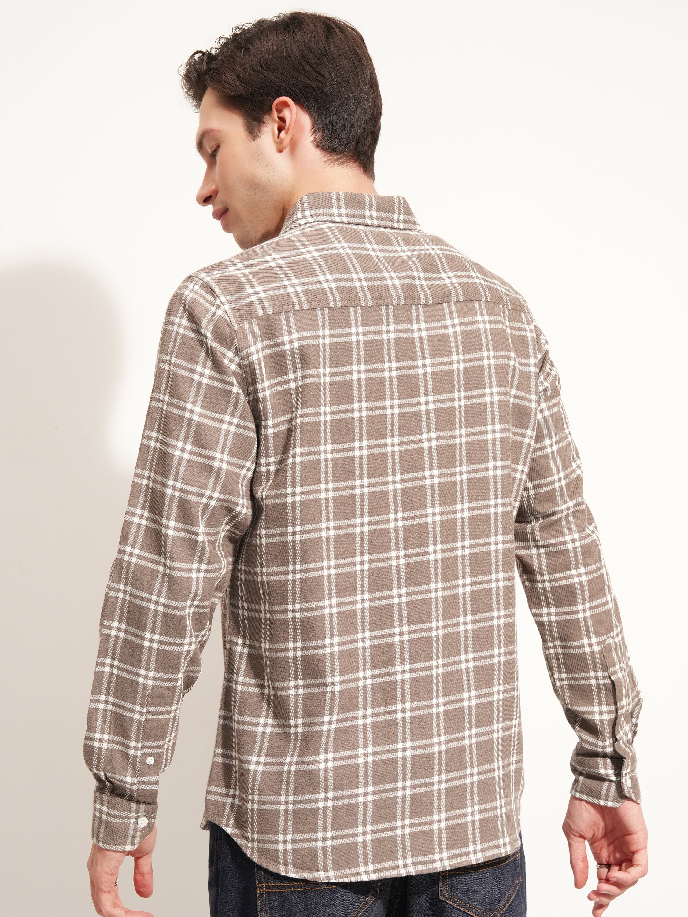 Highlander Men Brown Checked Slim Fit Casual Shirt - Brown - Image 3