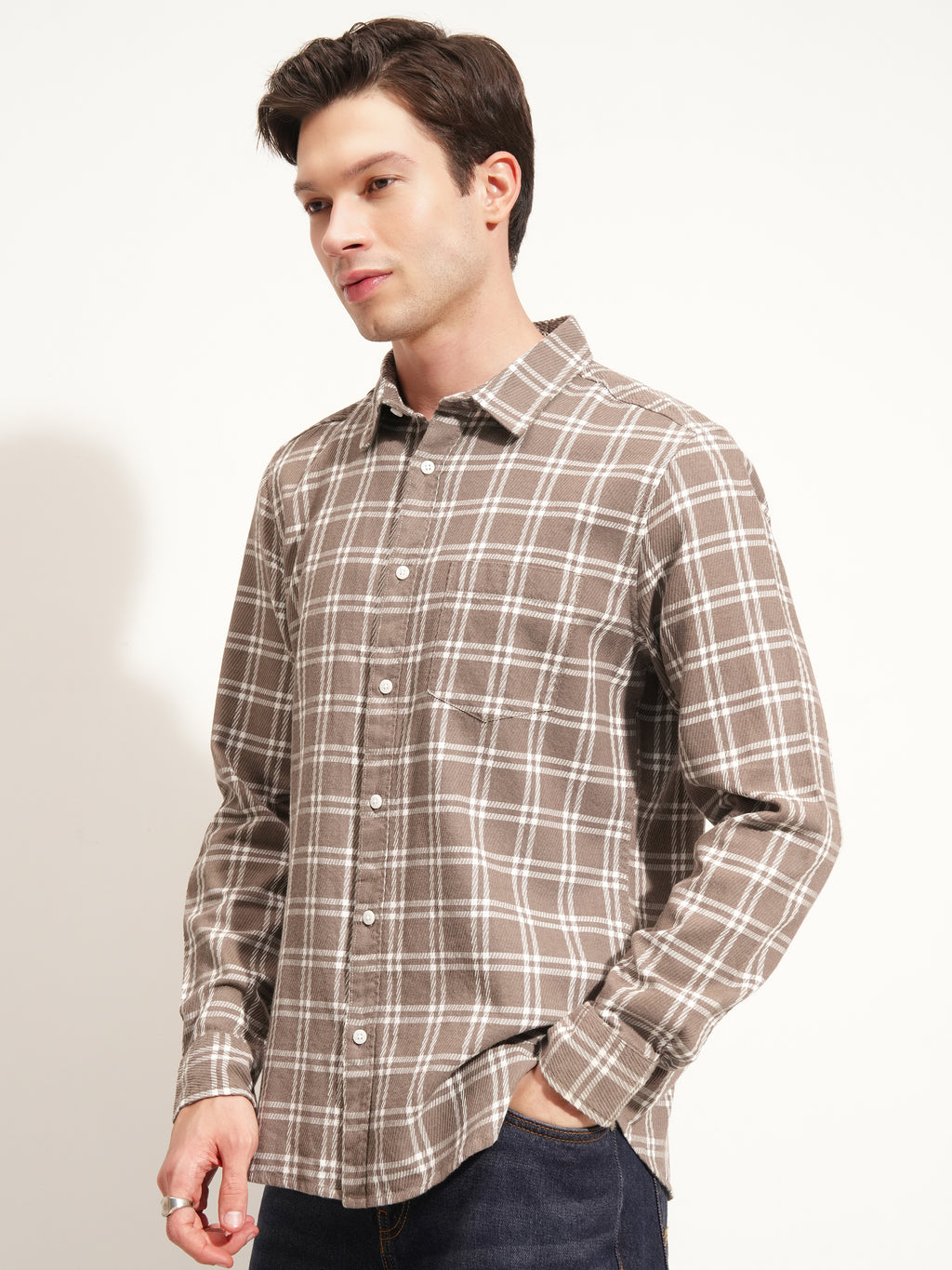Highlander Men Brown Checked Slim Fit Casual Shirt - Brown - Image 4