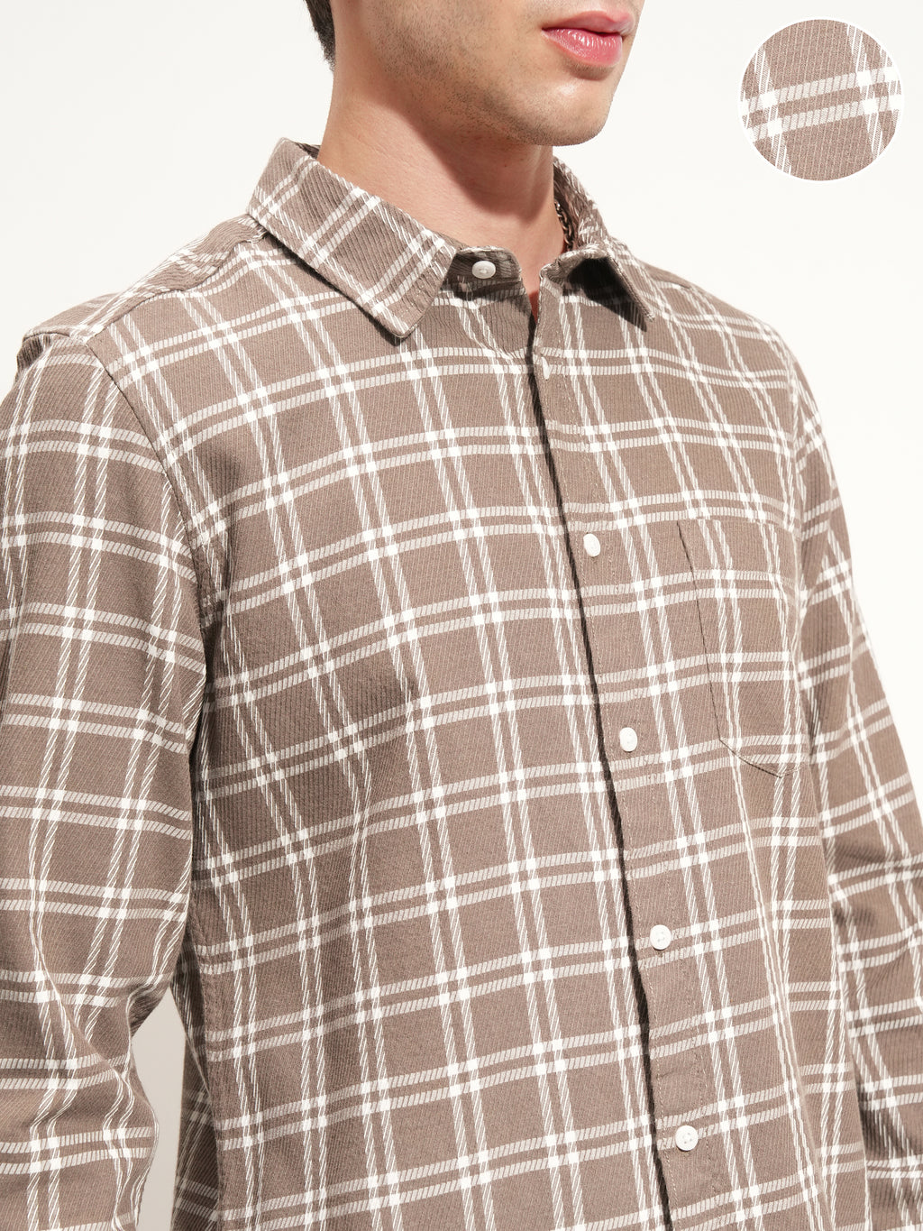 Highlander Men Brown Checked Slim Fit Casual Shirt - Brown - Image 5
