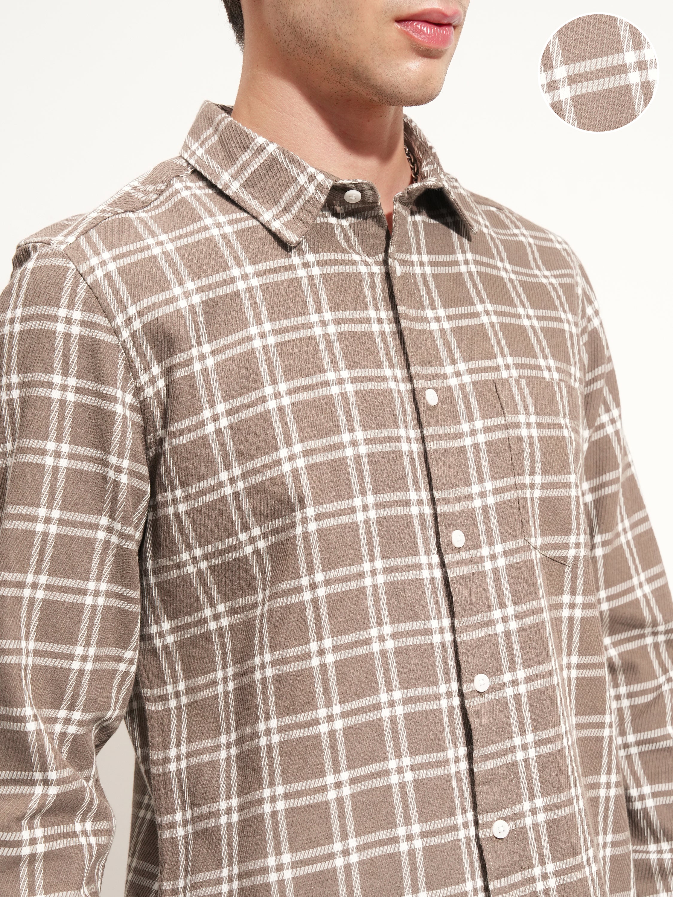 Highlander Men Brown Checked Slim Fit Casual Shirt - Brown - Image 5