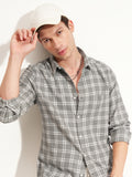 Highlander Men Grey Checked Slim Fit Casual Shirt - Grey - Image 1