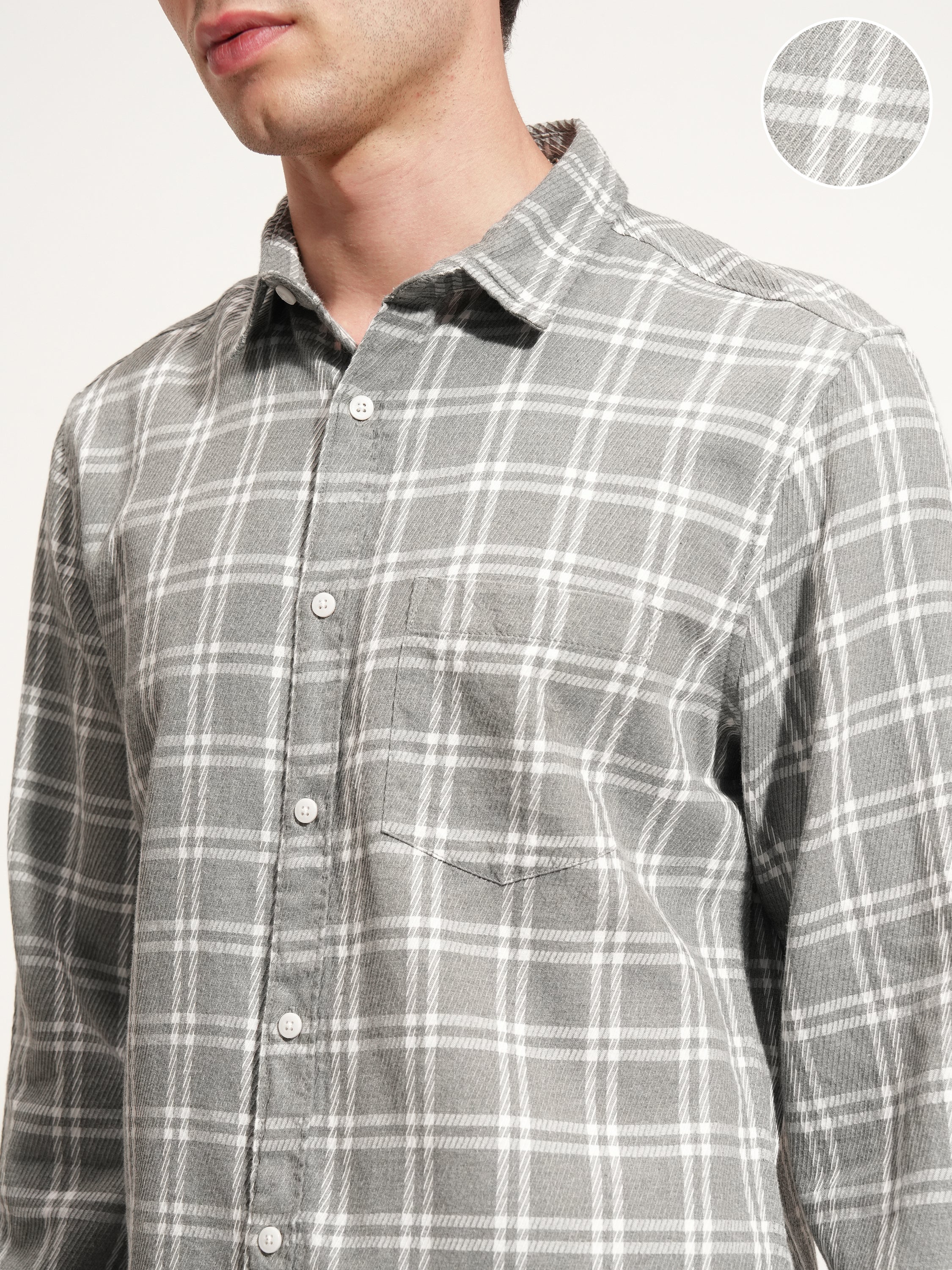 Highlander Men Grey Checked Slim Fit Casual Shirt - Grey - Image 5