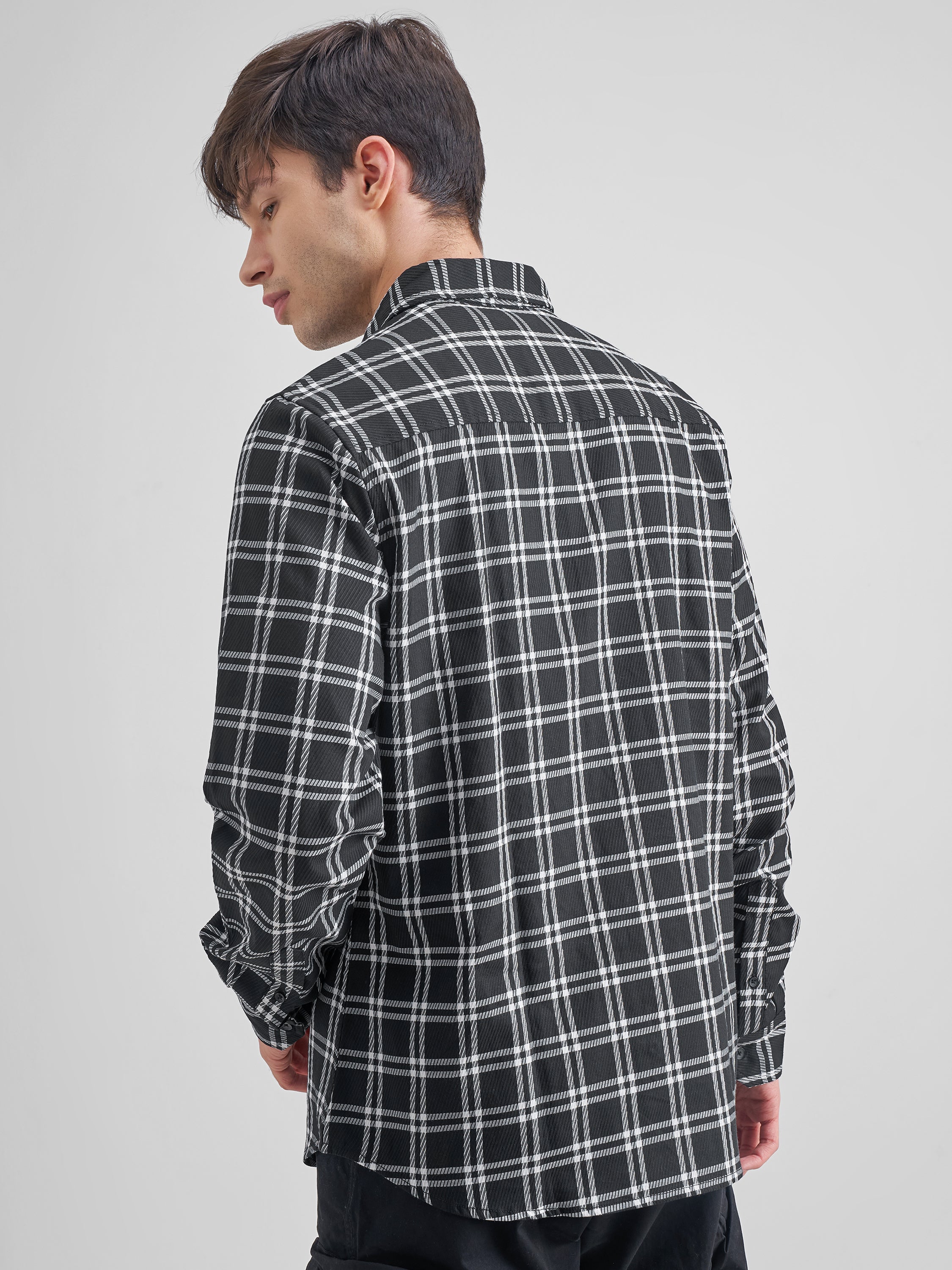 Highlander Men Black Checked Slim Fit Casual Shirt - Black - Image 3