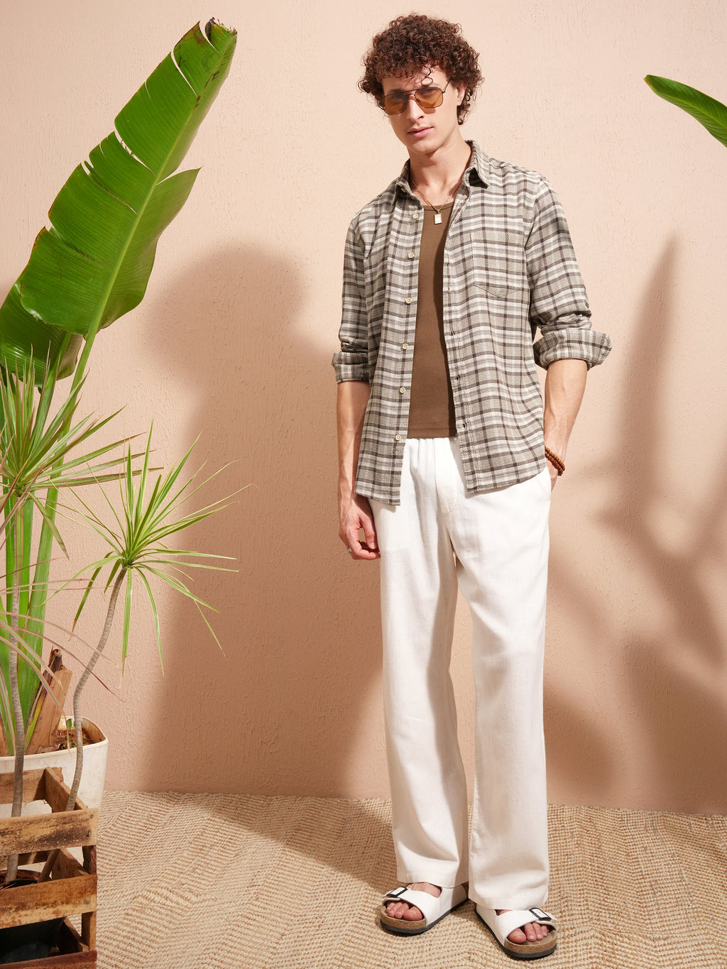 Highlander Men Khaki Checked Slim Fit Casual Shirt - Khaki - Image 2