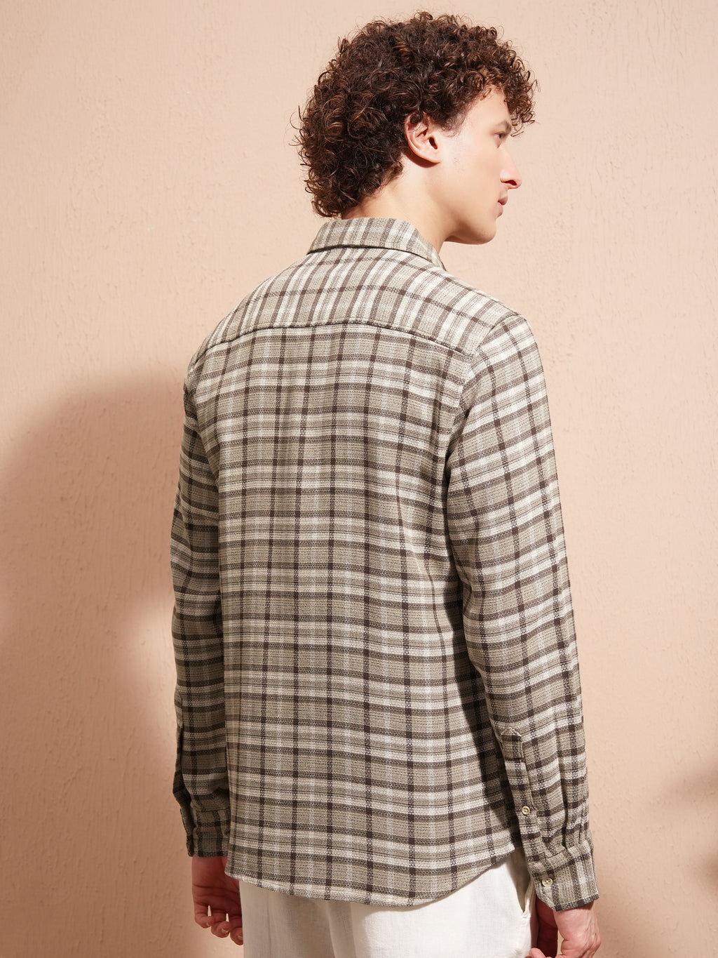 Highlander Men Khaki Checked Slim Fit Casual Shirt - Khaki - Image 3