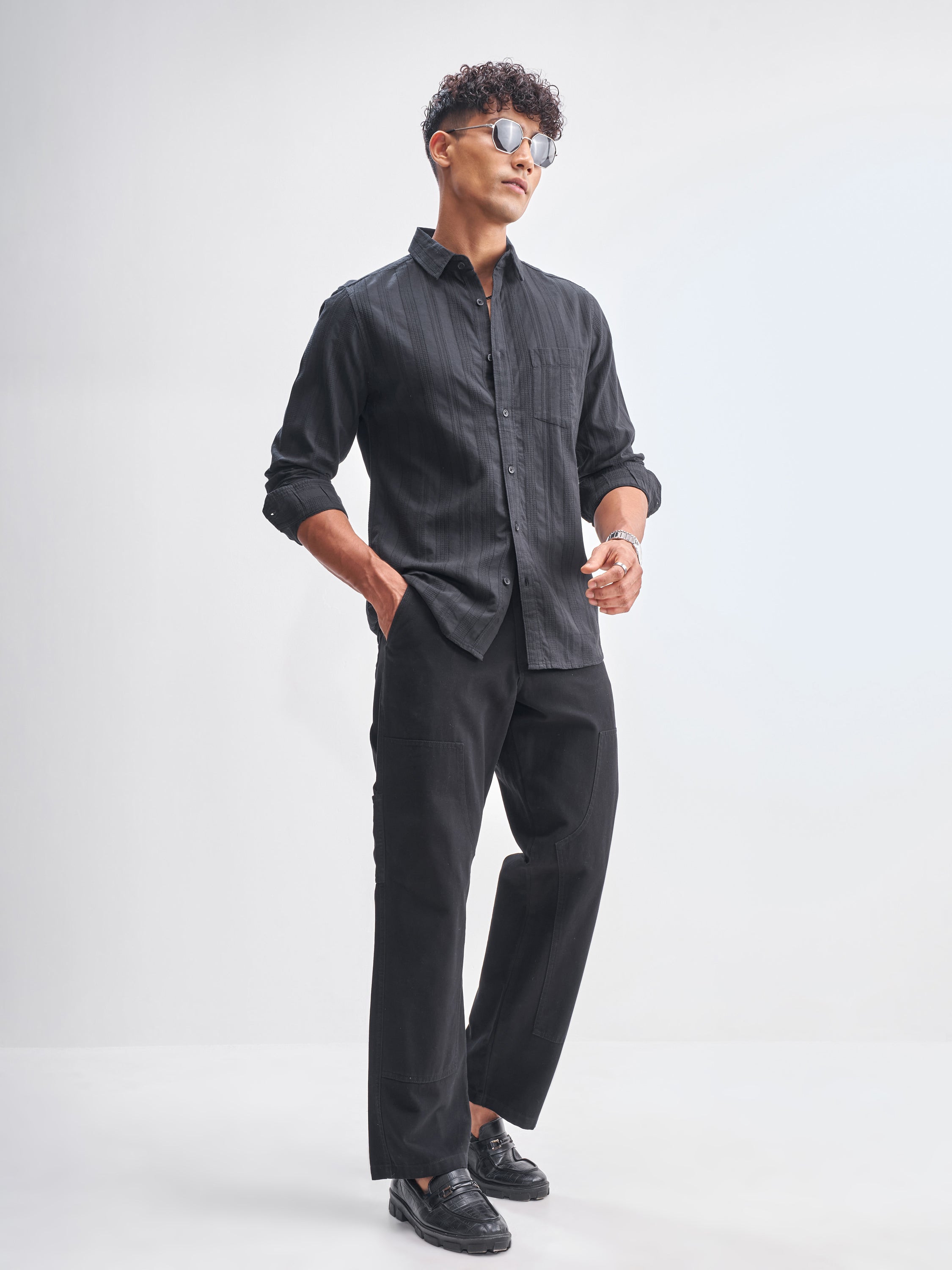 Highlander Men Black Striped Slim Fit Casual Shirt - Black - Image 2