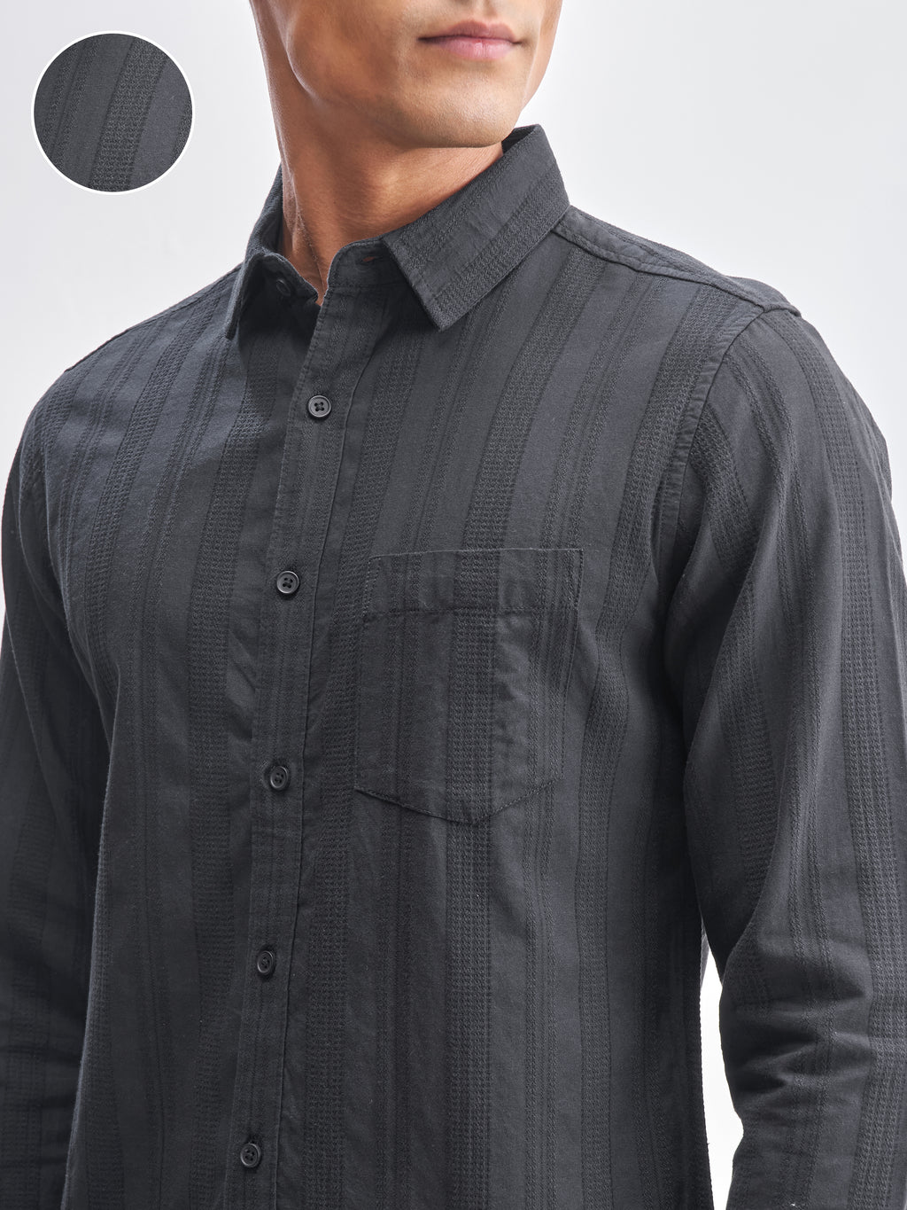 Highlander Men Black Striped Slim Fit Casual Shirt - Black - Image 5