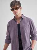Highlander Men Purple Self Design Slim Fit Casual Shirt - Purple - Image 1