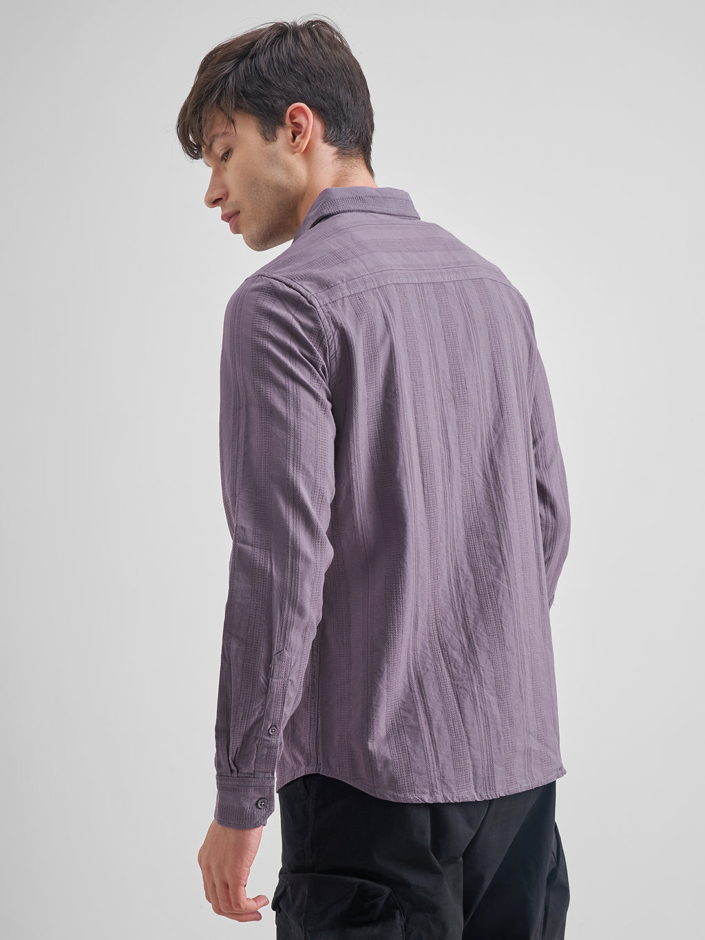 Highlander Men Purple Self Design Slim Fit Casual Shirt - Purple - Image 3