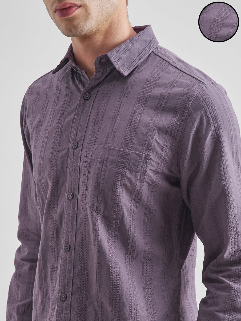 Highlander Men Purple Self Design Slim Fit Casual Shirt - Purple - Image 5