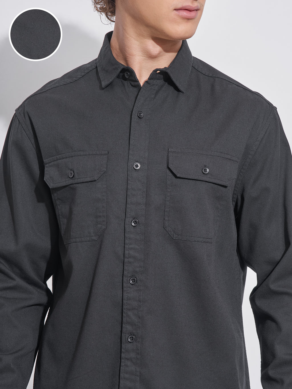 Highlander Men Black Self Design Relaxed Fit Casual Shirt - Black - Image 5
