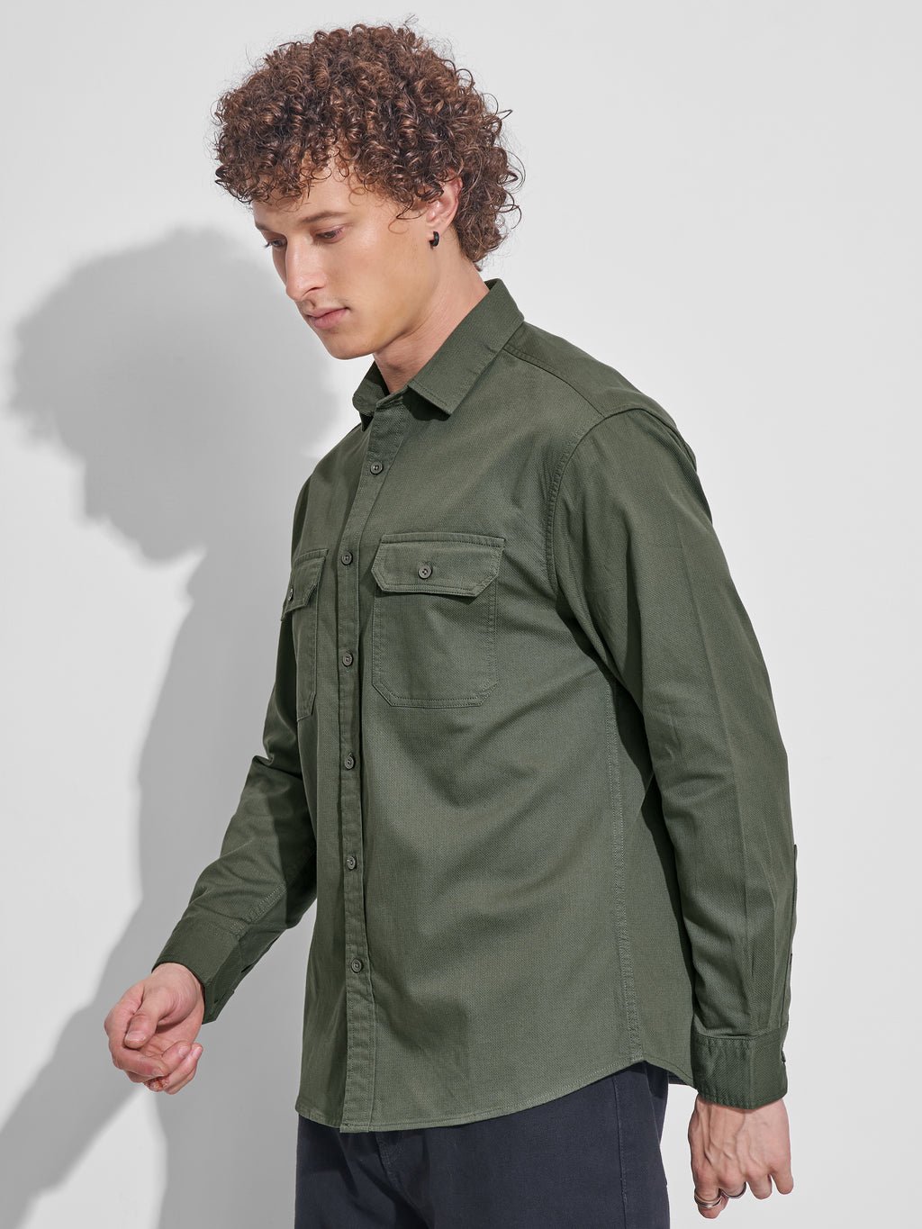 Highlander Men Green Self Design Relaxed Fit Casual Shirt - Green - Image 4
