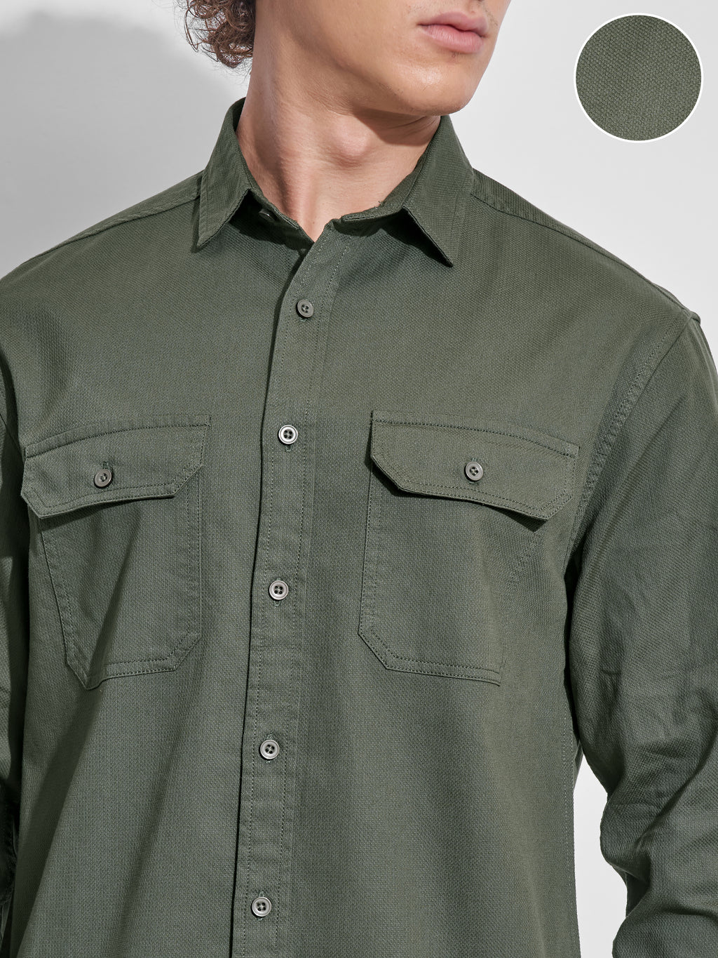 Highlander Men Green Self Design Relaxed Fit Casual Shirt - Green - Image 5
