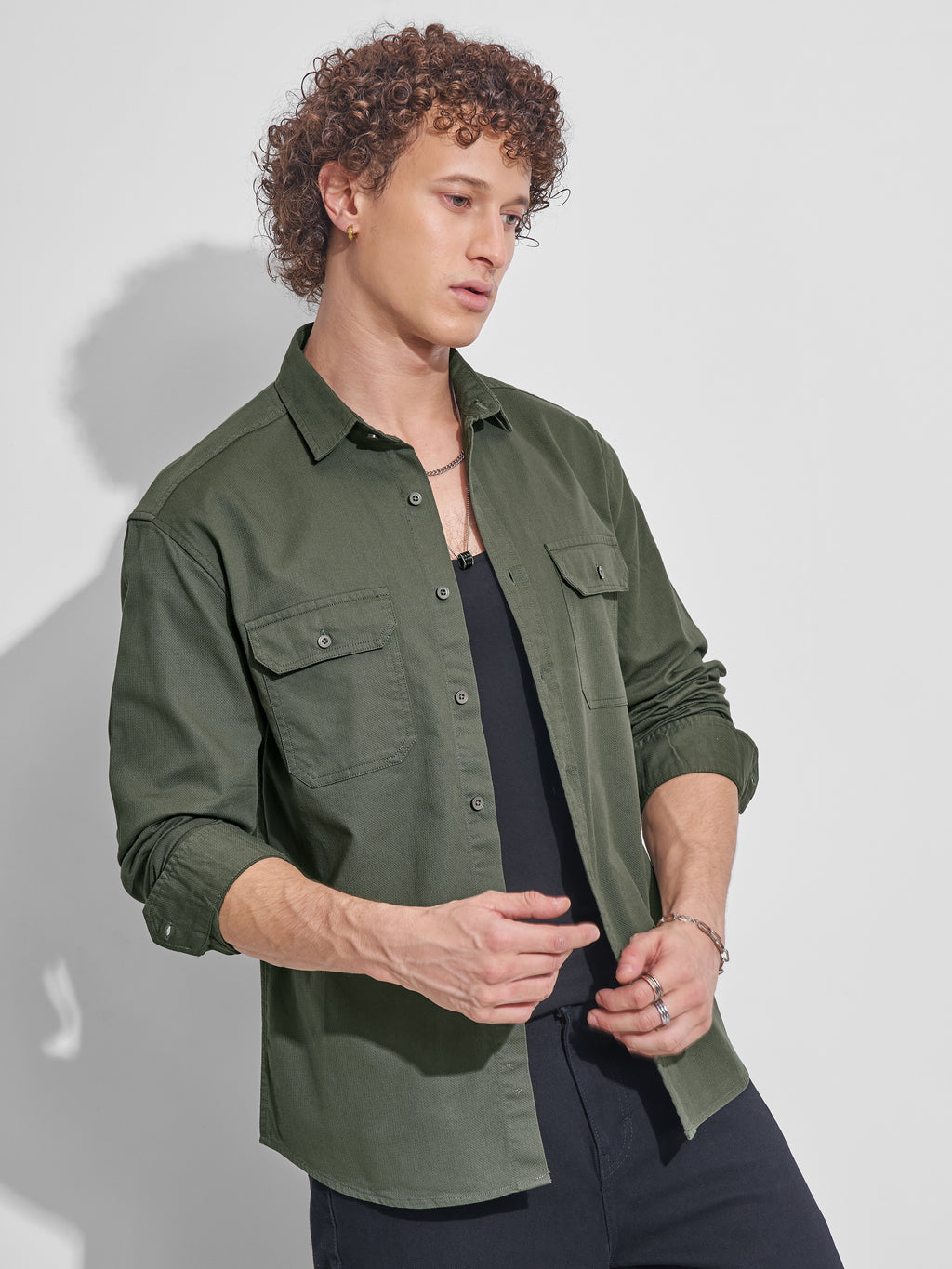 Highlander Men Green Self Design Relaxed Fit Casual Shirt - Green - Image 6