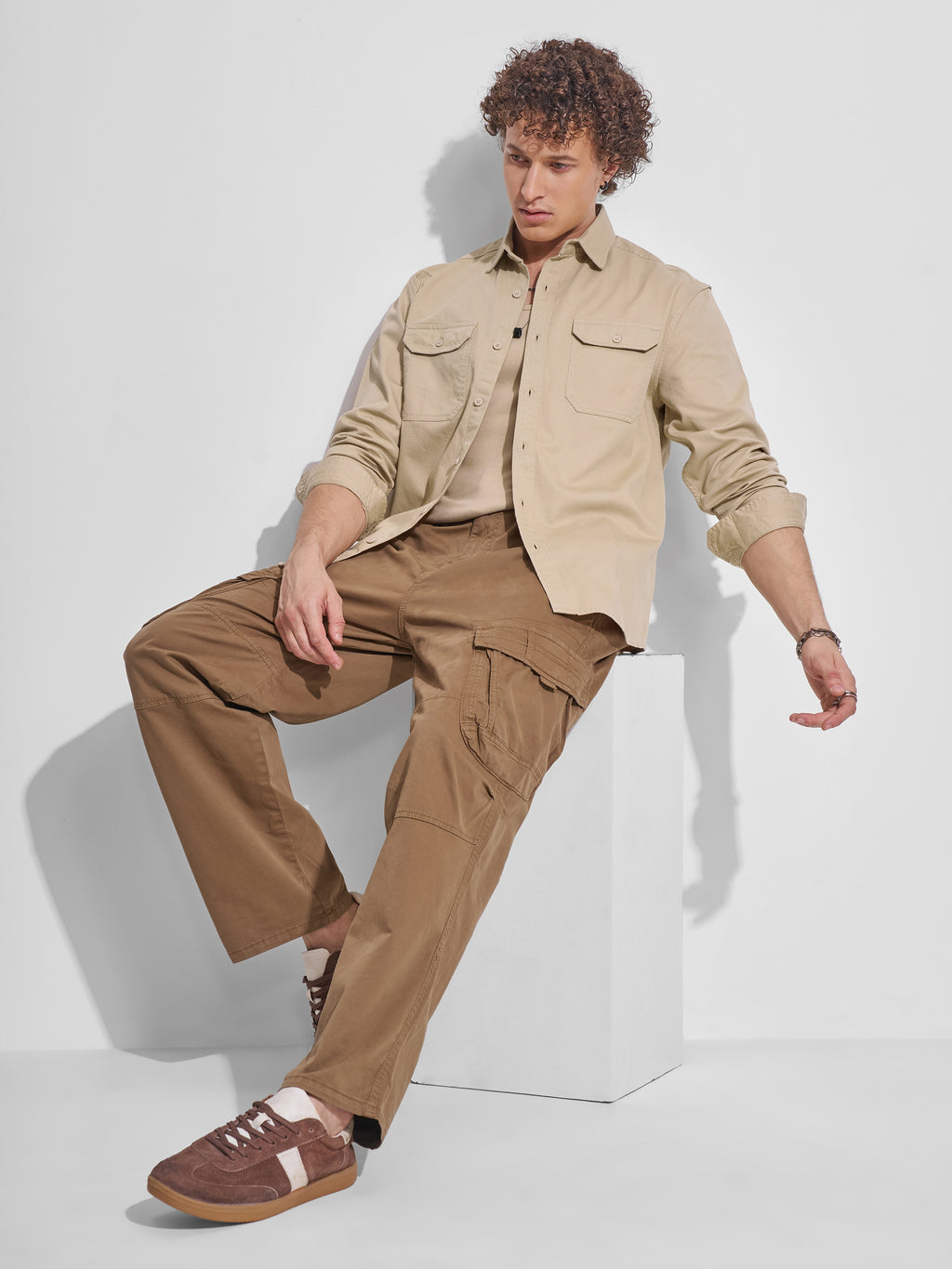 Highlander Men Beige Self Design Relaxed Fit Casual Shirt - Beige - Image 2