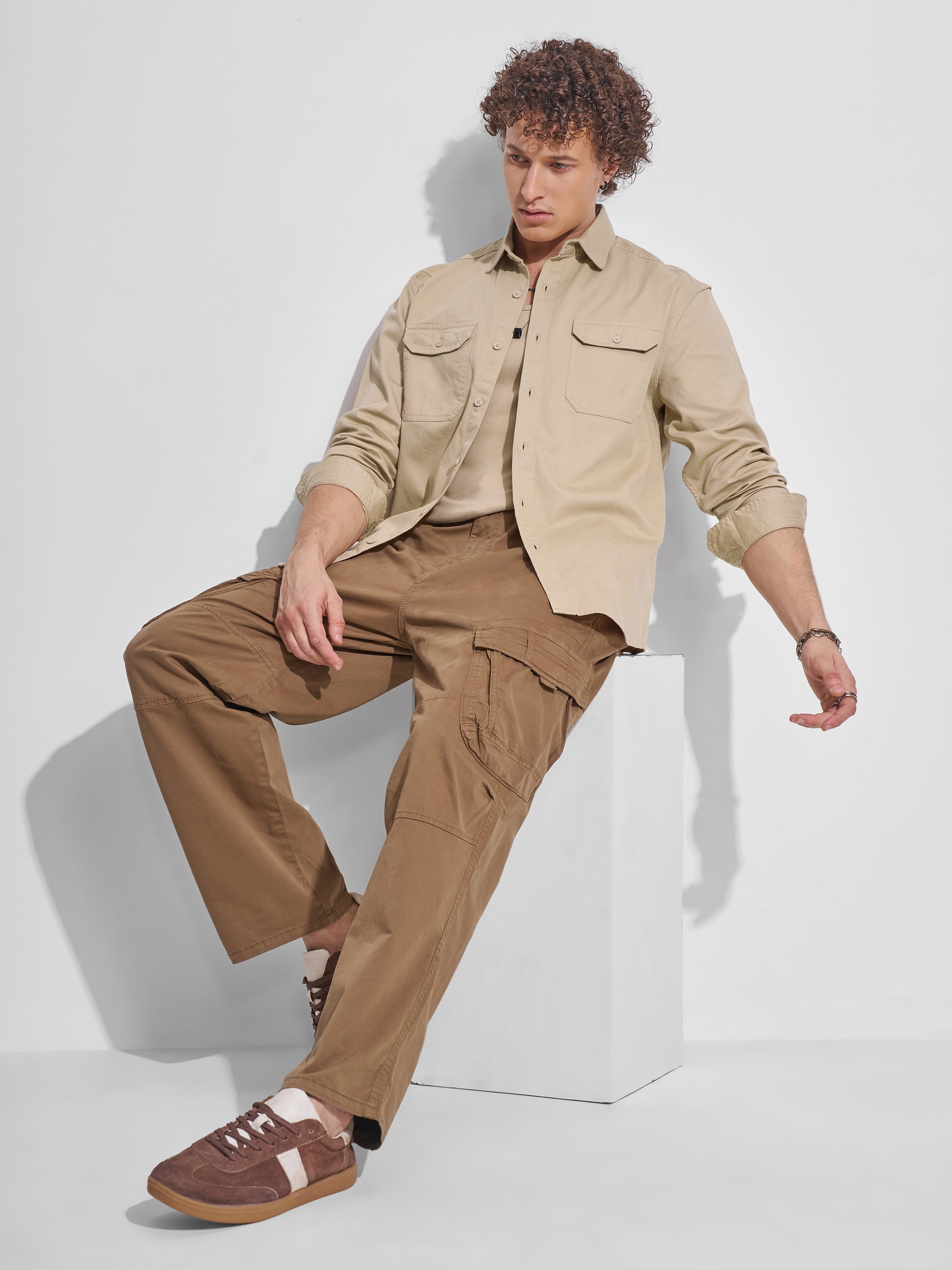 Highlander Men Beige Self Design Relaxed Fit Casual Shirt - Beige - Image 2
