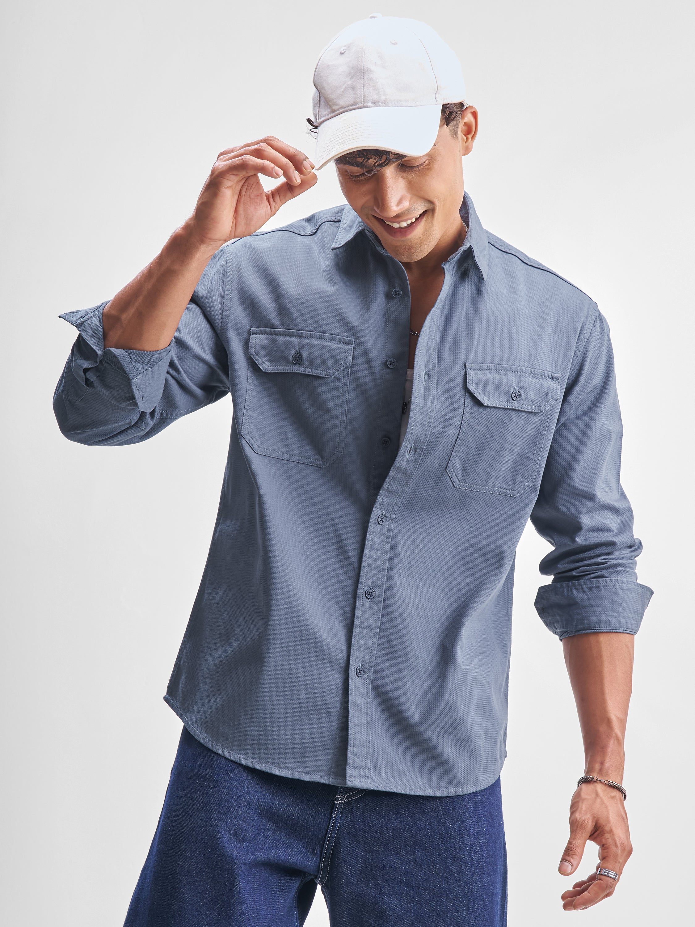 Highlander Men Blue Solid Relaxed Fit Casual Shirt - Blue - Image 1