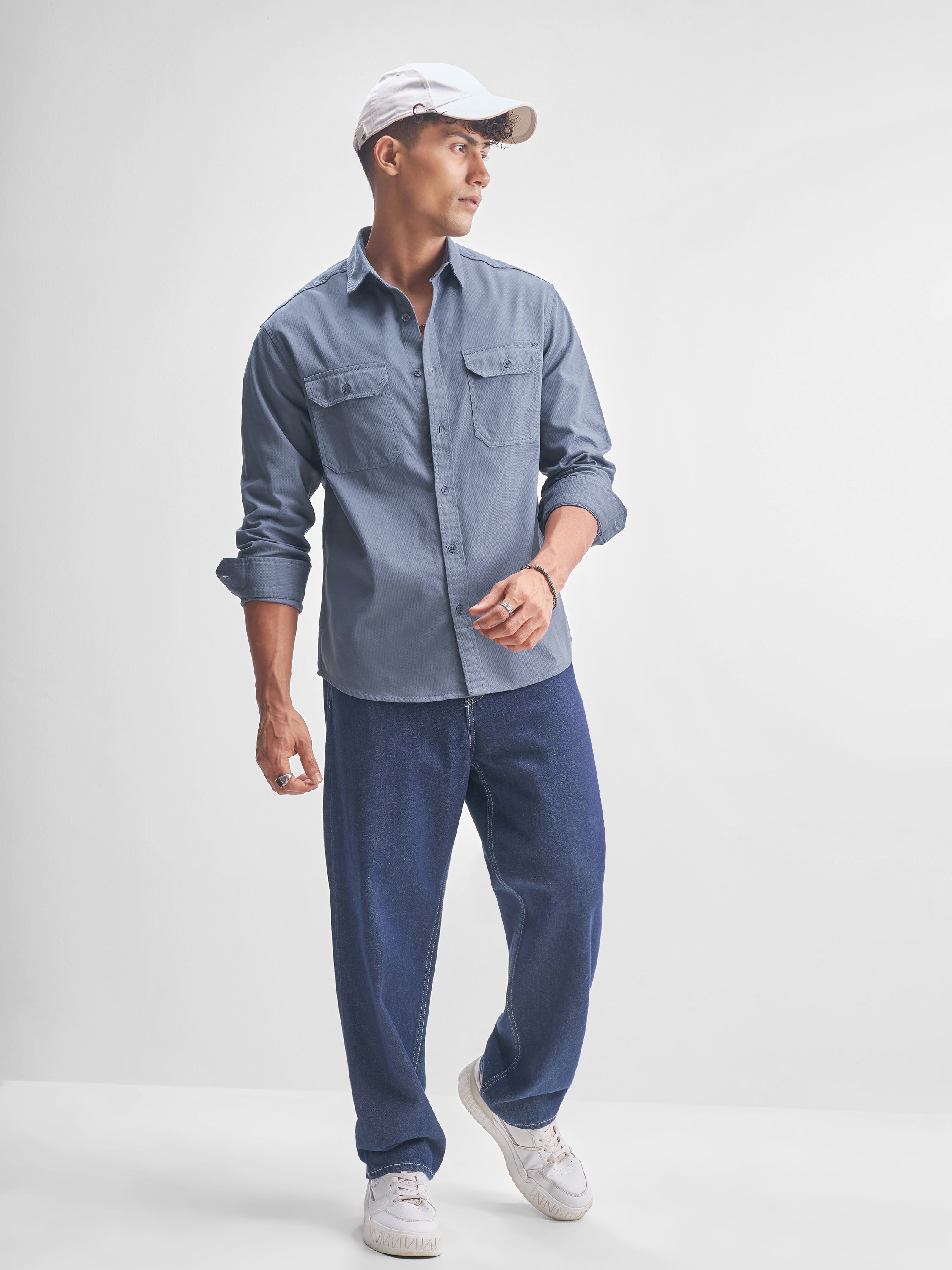Highlander Men Blue Solid Relaxed Fit Casual Shirt - Blue - Image 2