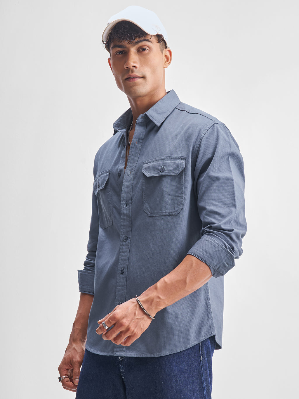 Highlander Men Blue Solid Relaxed Fit Casual Shirt - Blue - Image 4