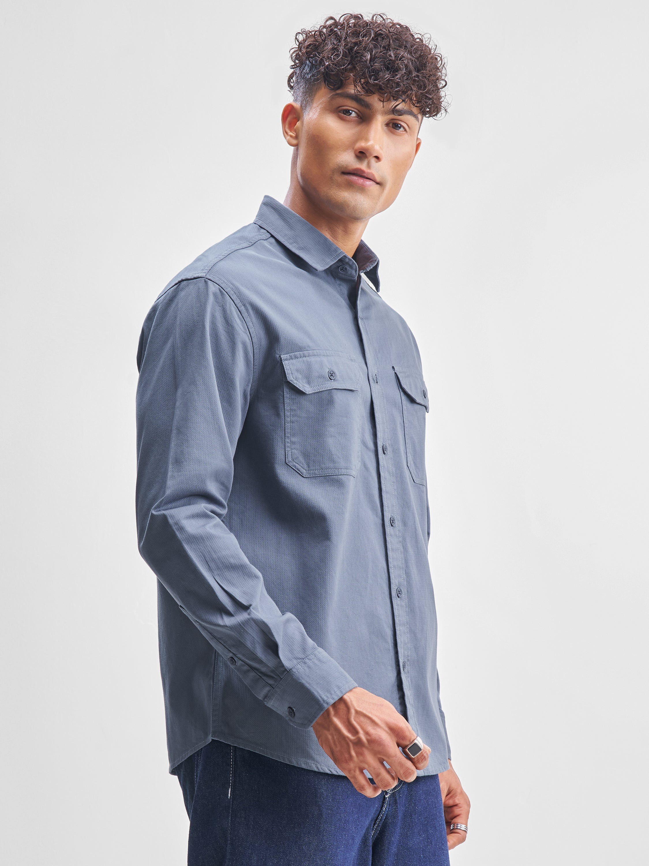 Highlander Men Blue Solid Relaxed Fit Casual Shirt - Blue - Image 6