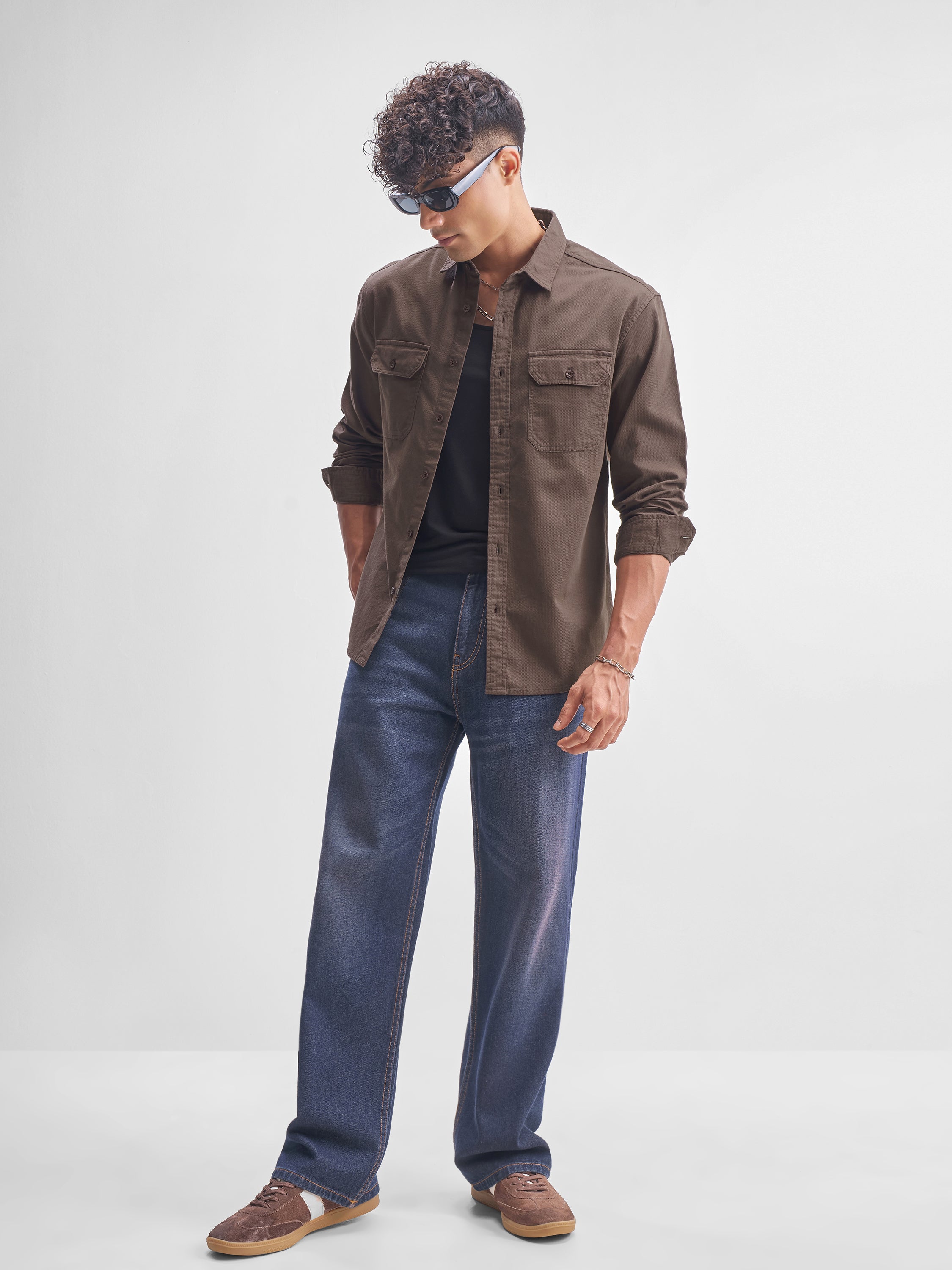 Highlander Men Brown Solid Relaxed Fit Casual Shirt - Brown - Image 2