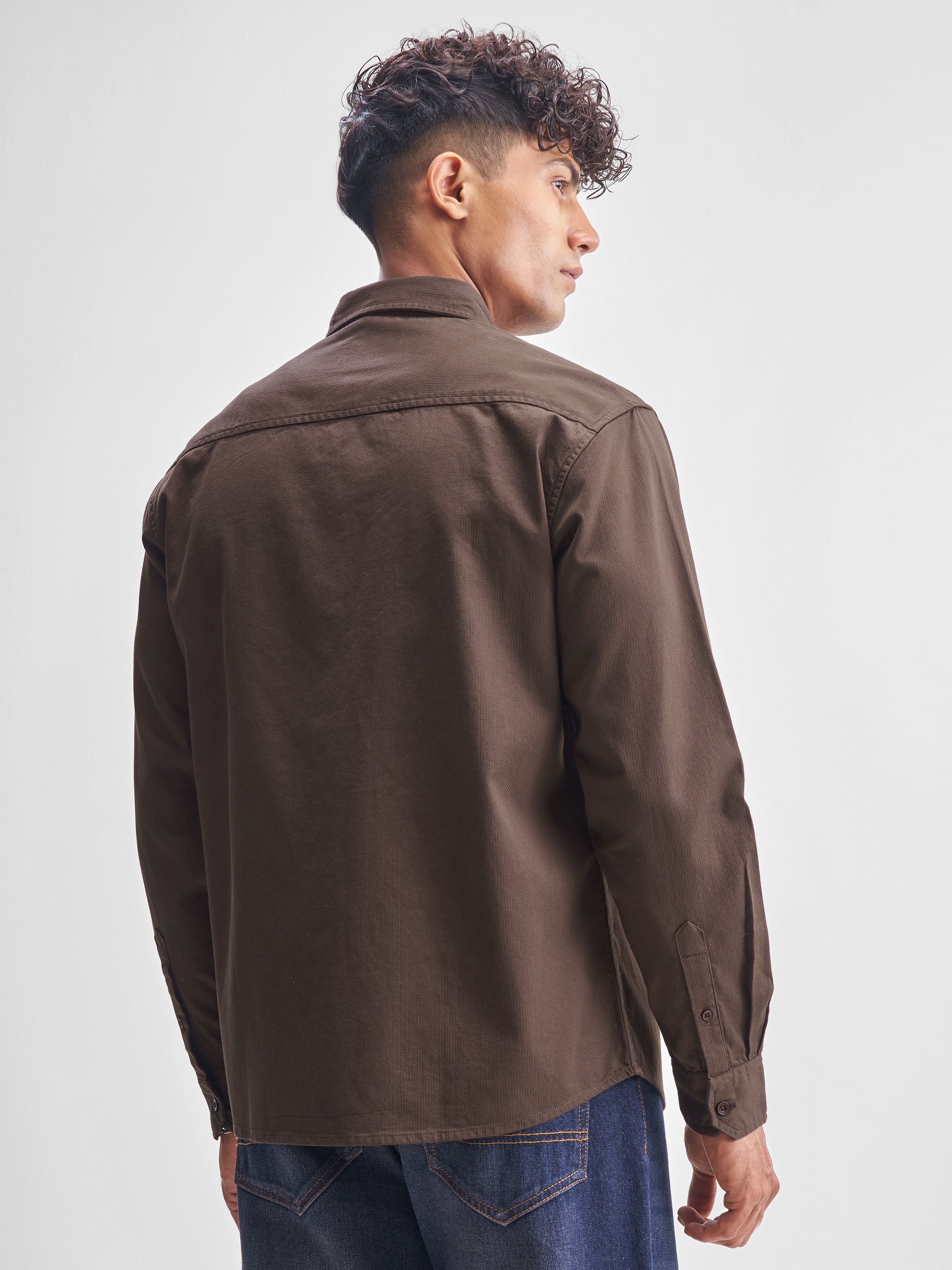 Highlander Men Brown Solid Relaxed Fit Casual Shirt - Brown - Image 3