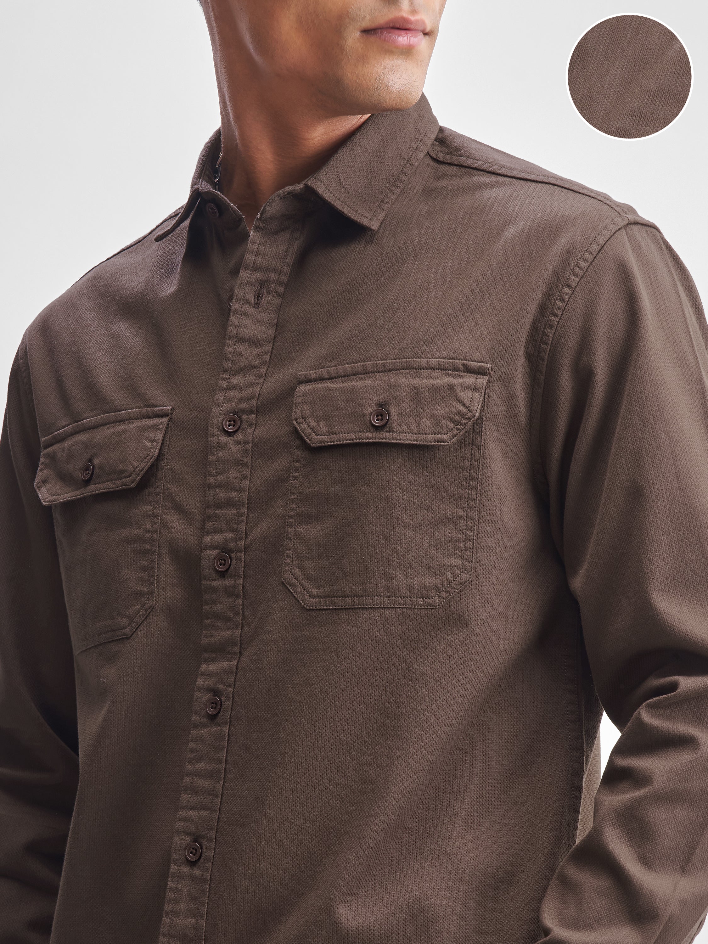 Highlander Men Brown Solid Relaxed Fit Casual Shirt - Brown - Image 5