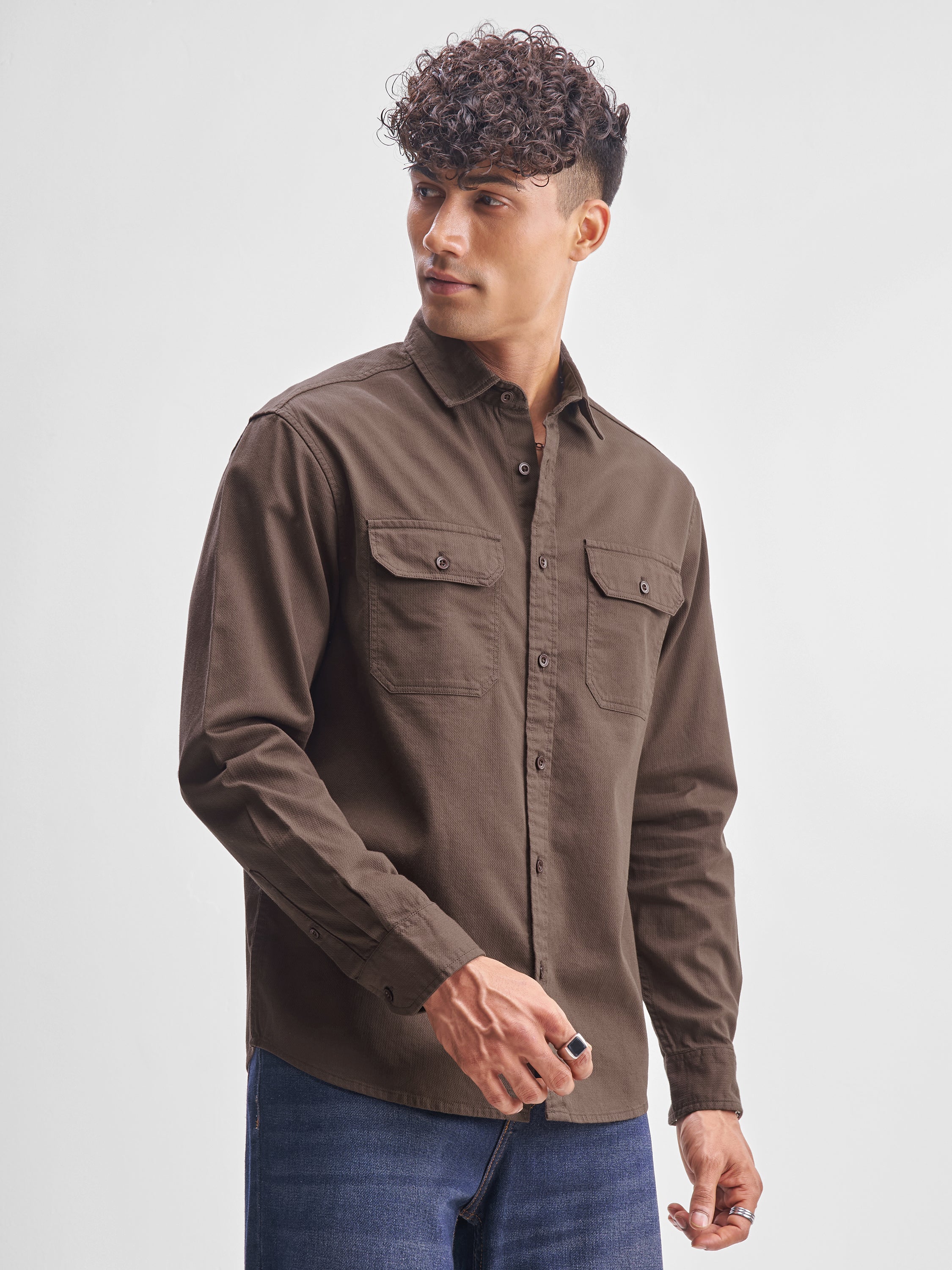 Highlander Men Brown Solid Relaxed Fit Casual Shirt - Brown - Image 6