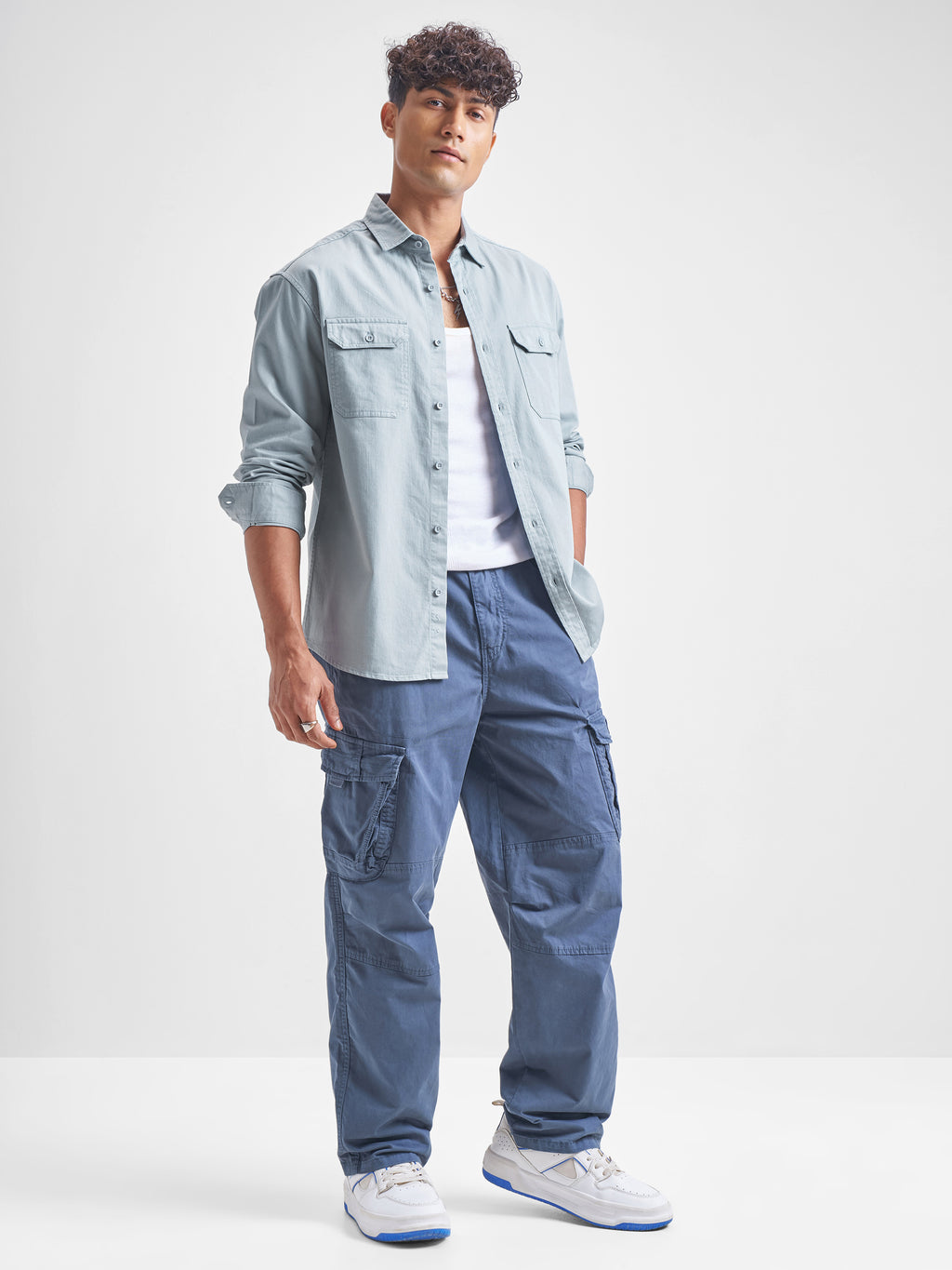Highlander Men Blue Self Design Relaxed Fit Casual Shirt - Blue - Image 2