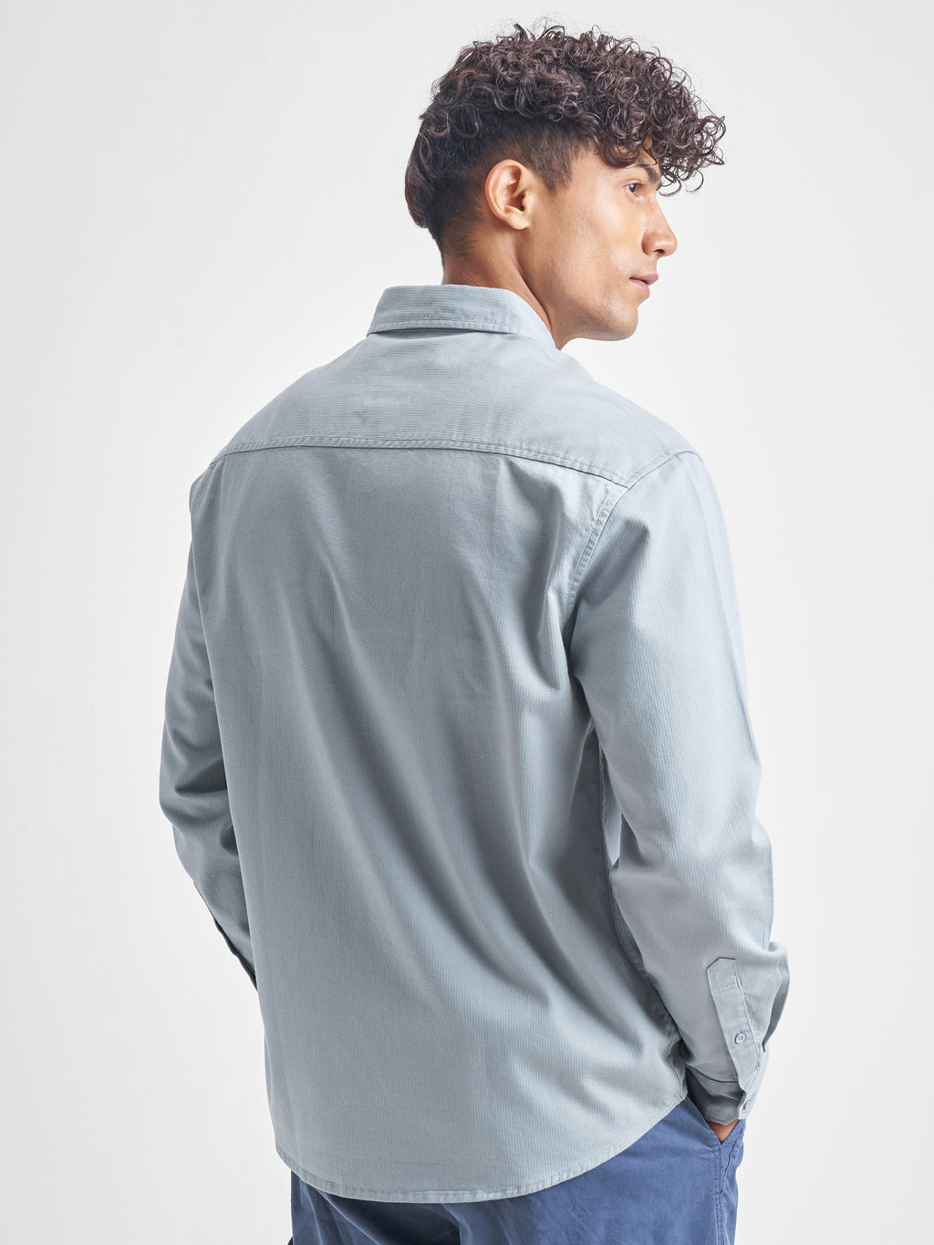 Highlander Men Blue Self Design Relaxed Fit Casual Shirt - Blue - Image 3