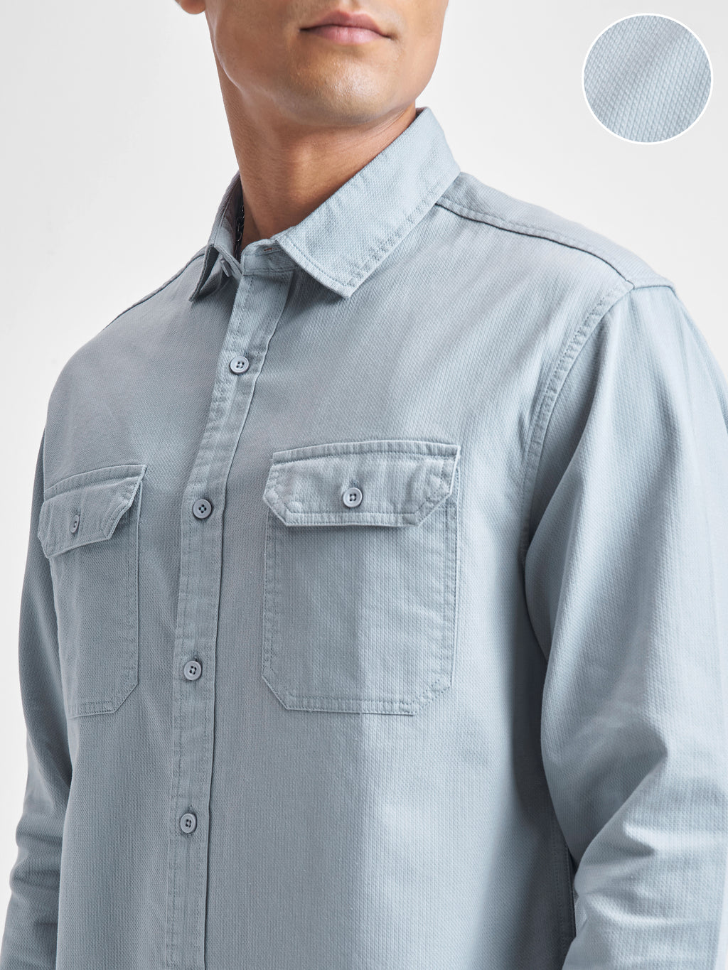 Highlander Men Blue Self Design Relaxed Fit Casual Shirt - Blue - Image 5