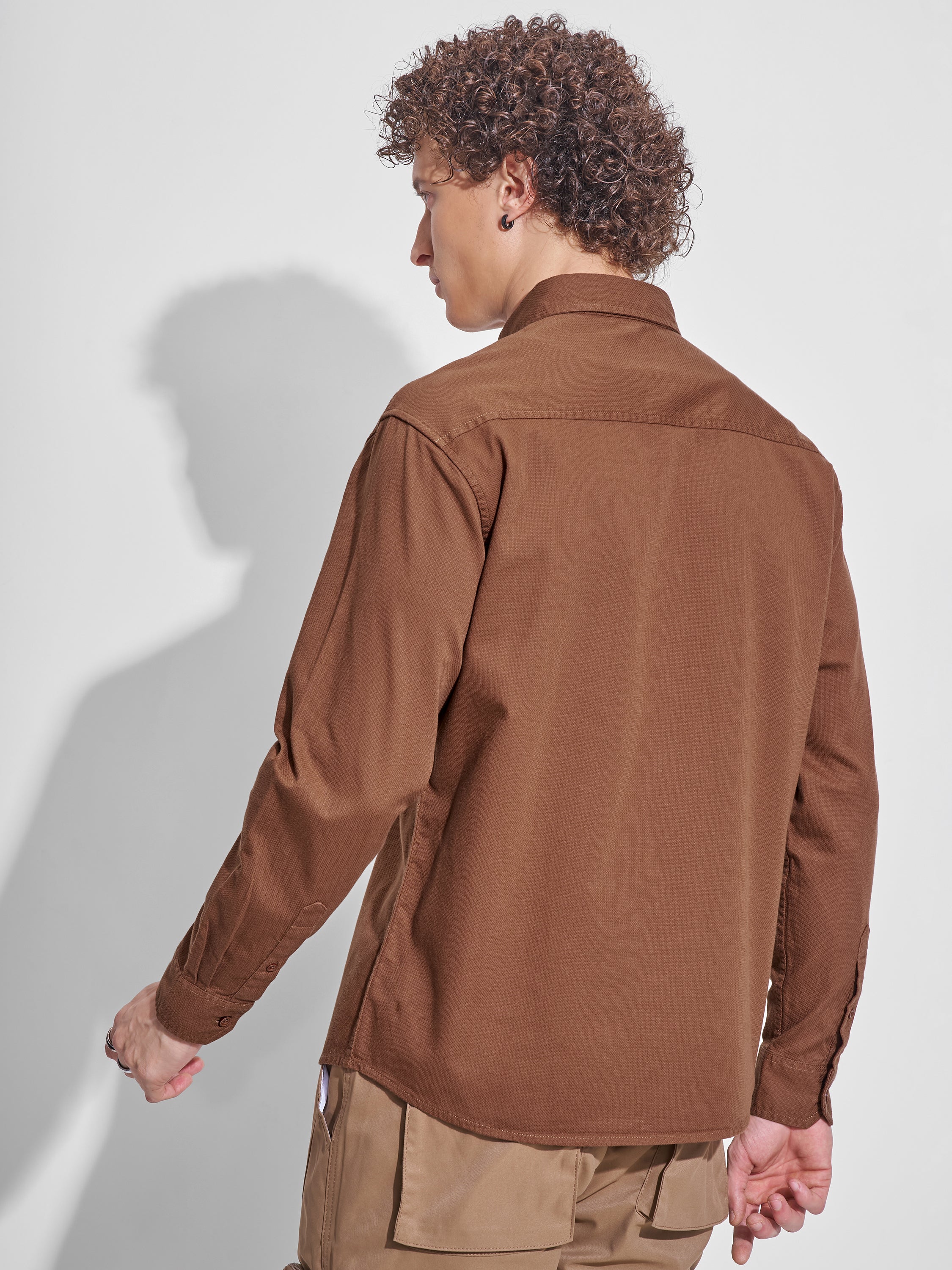 Highlander Men Rust Self Design Relaxed Fit Casual Shirt - Rust - Image 3