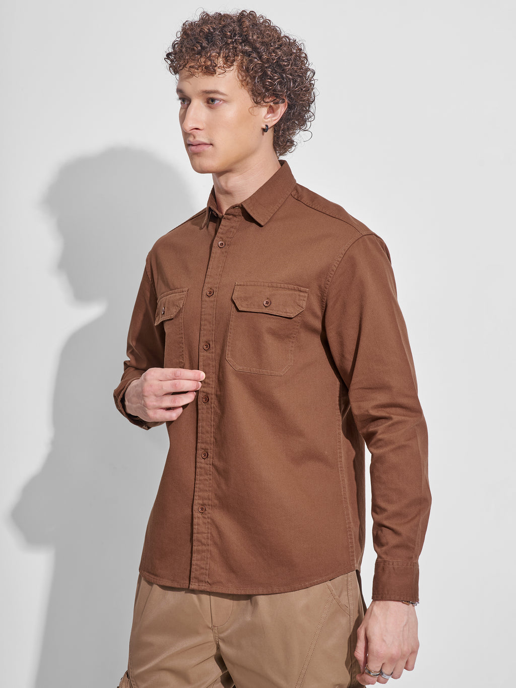 Highlander Men Rust Self Design Relaxed Fit Casual Shirt - Rust - Image 4