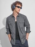 Highlander Men Charcoal Self Design Relaxed Fit Casual Shirt - Charcoal - Image 1