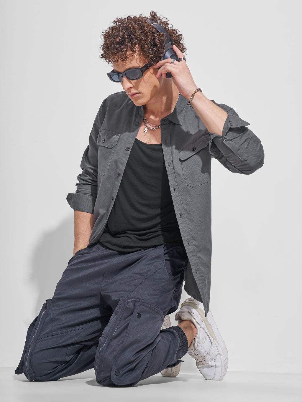 Highlander Men Charcoal Self Design Relaxed Fit Casual Shirt - Charcoal - Image 2