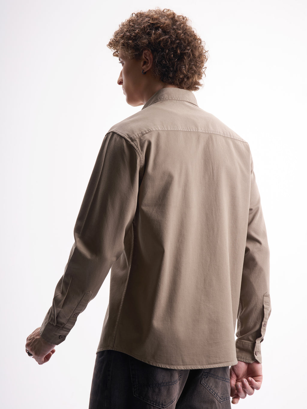 Highlander Men Tan Self Design Relaxed Fit Casual Shirt - Tan - Image 3