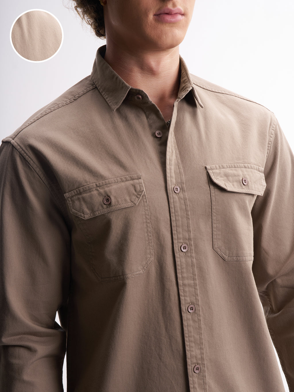 Highlander Men Tan Self Design Relaxed Fit Casual Shirt - Tan - Image 5