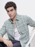 Highlander Men Sage Checked Slim Fit Casual Shirt - Sage - Image 1