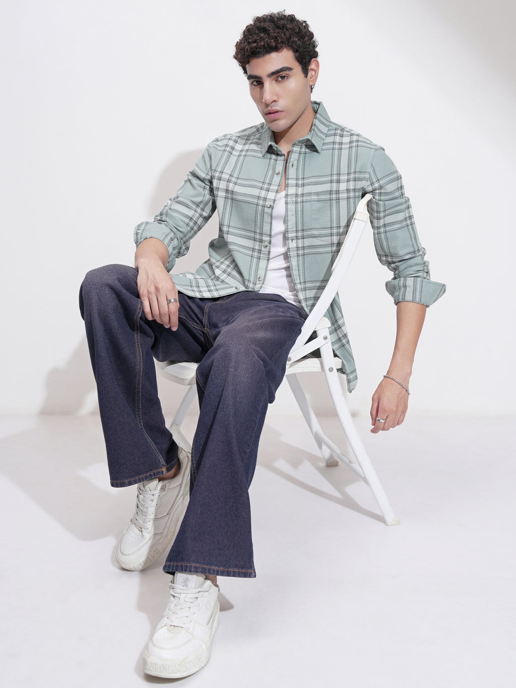 Highlander Men Sage Checked Slim Fit Casual Shirt - Sage - Image 2