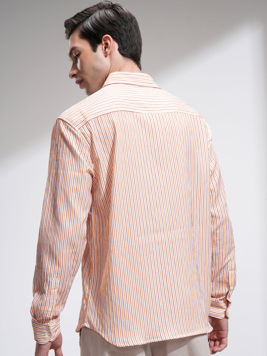 Highlander Men Orange Striped Relaxed Fit Casual Shirt - Orange - Image 3