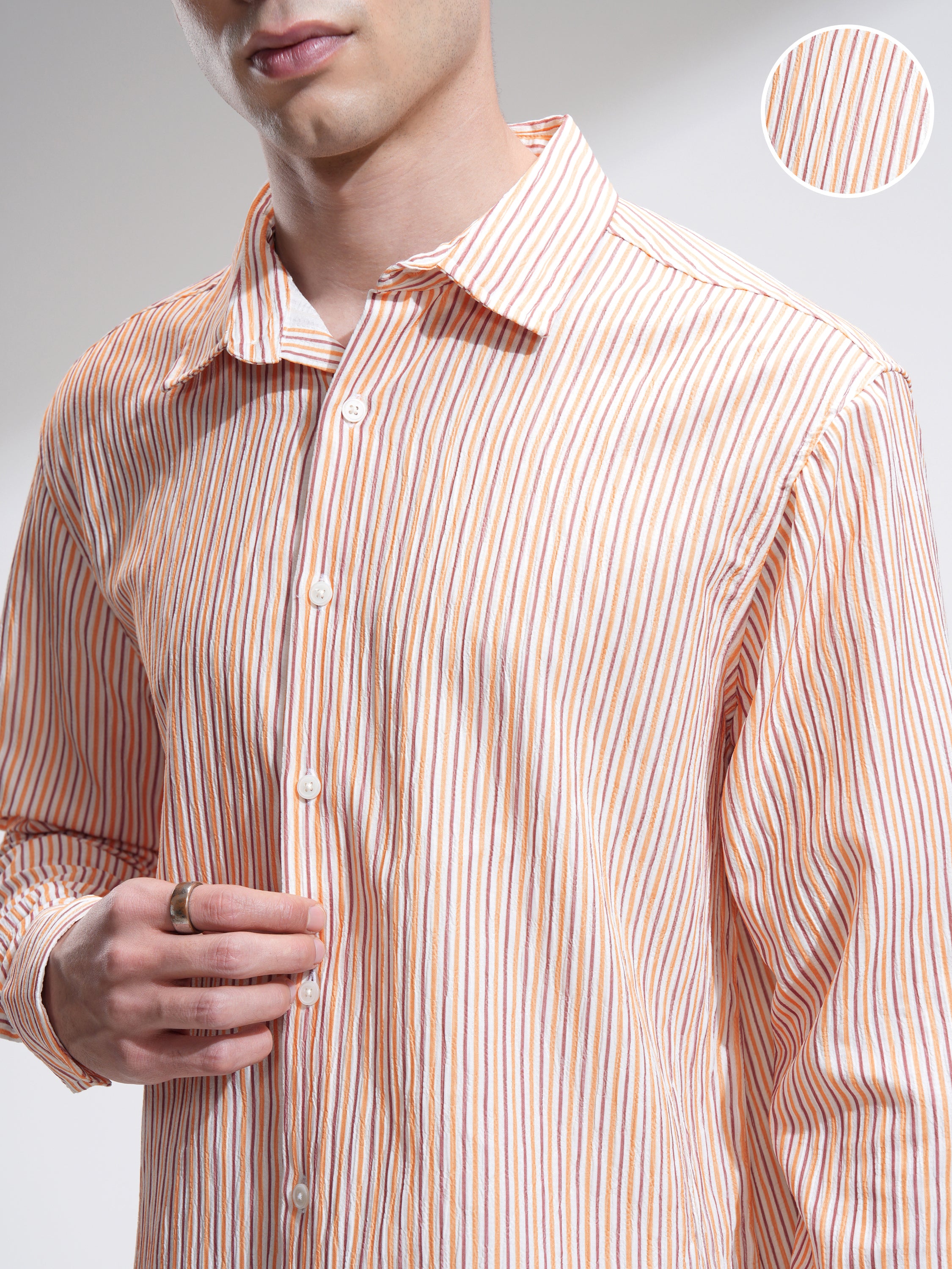 Highlander Men Orange Striped Relaxed Fit Casual Shirt - Orange - Image 5