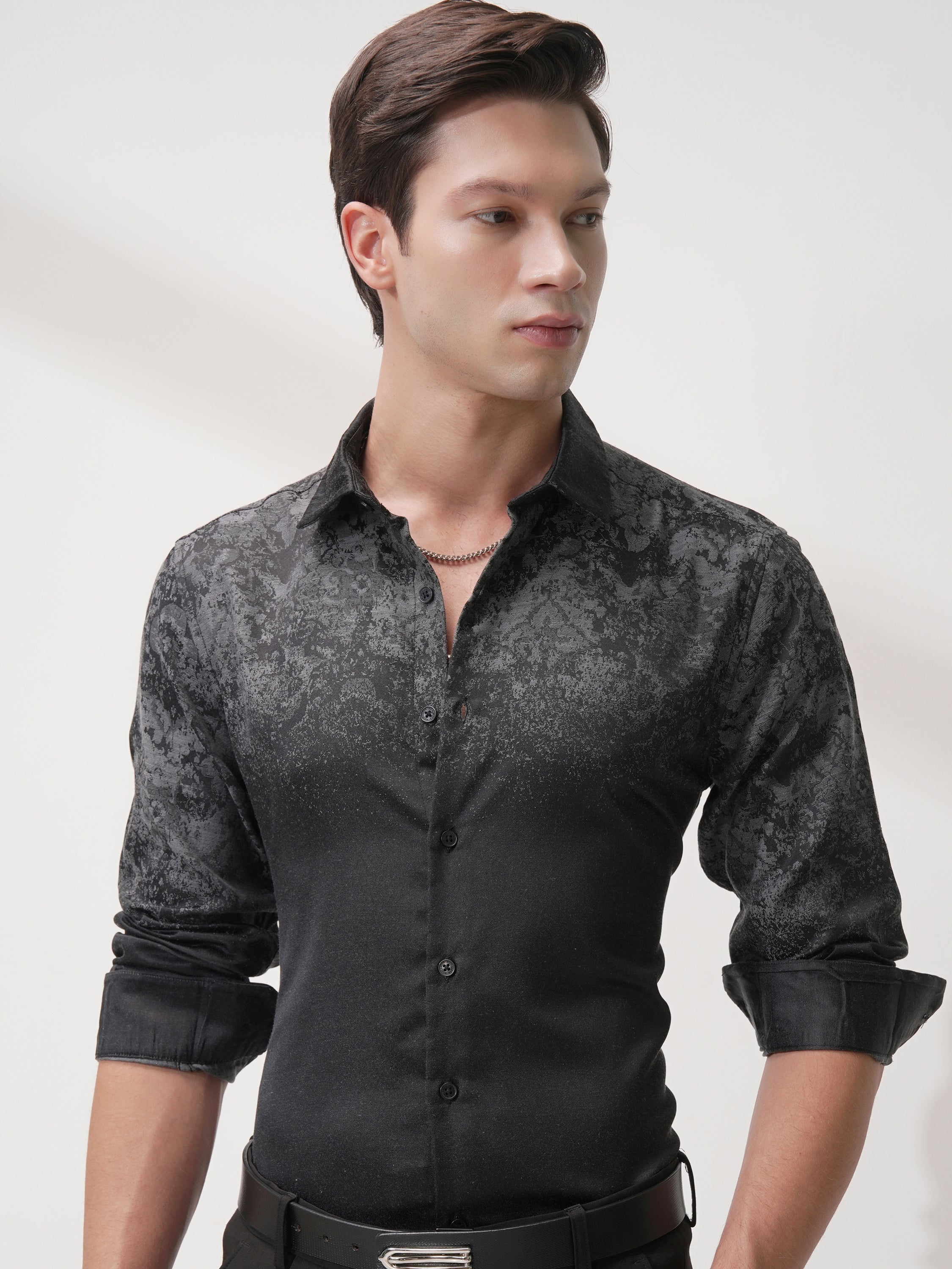 Highlander Men Charcoal Printed Slim Fit Casual Shirt - Charcoal - Image 1
