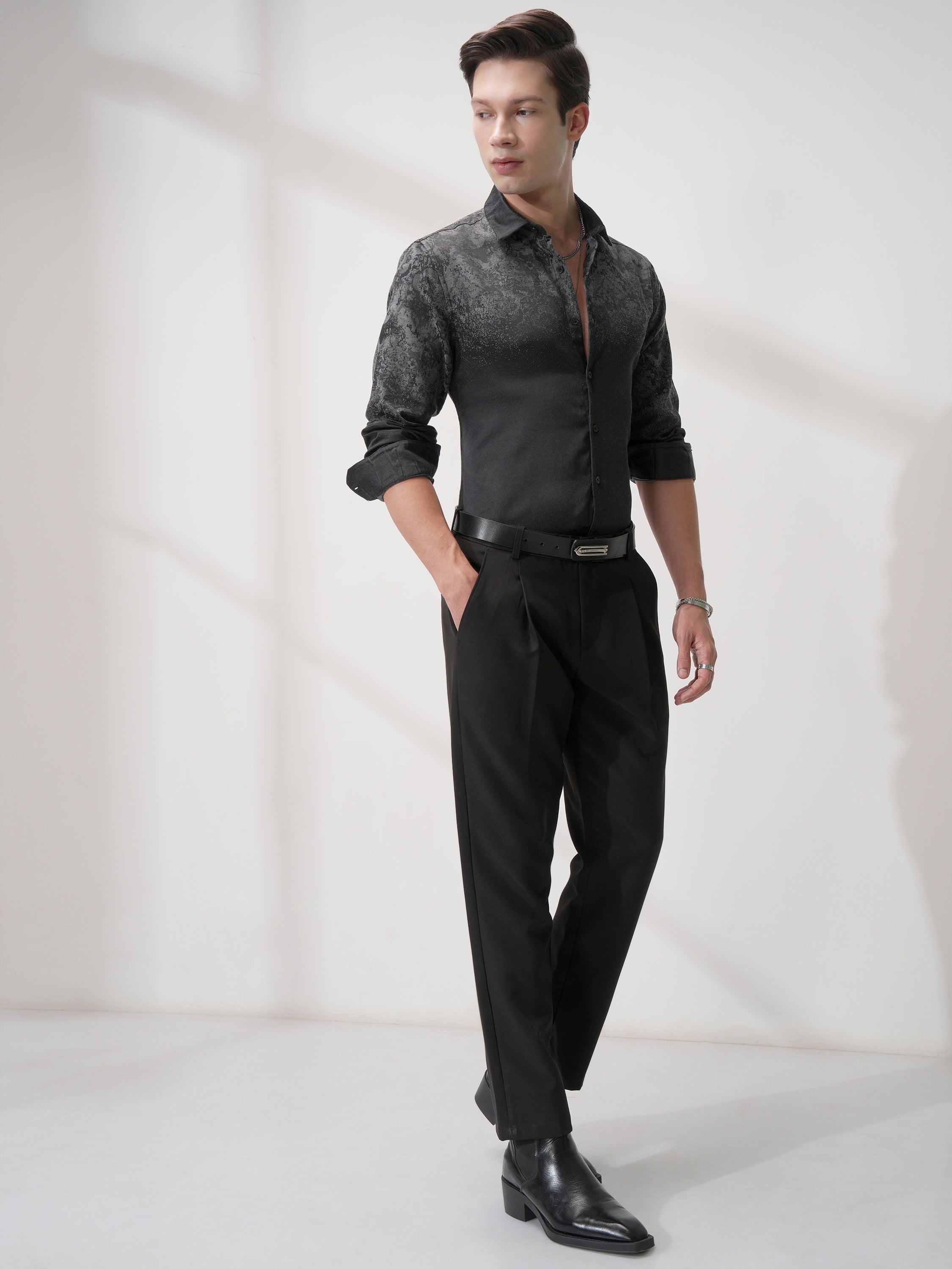 Highlander Men Charcoal Printed Slim Fit Casual Shirt - Charcoal - Image 2