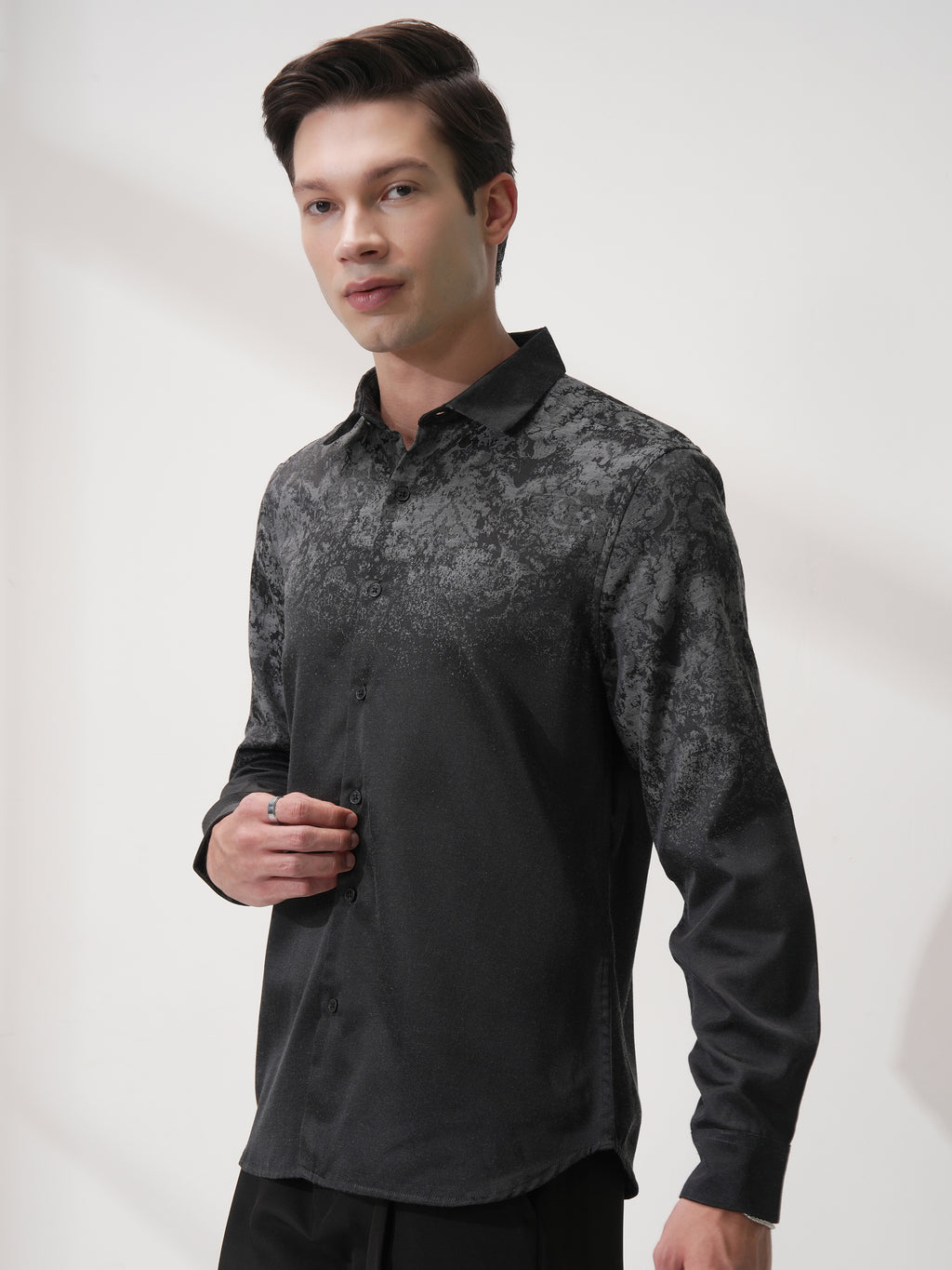 Highlander Men Charcoal Printed Slim Fit Casual Shirt - Charcoal - Image 4