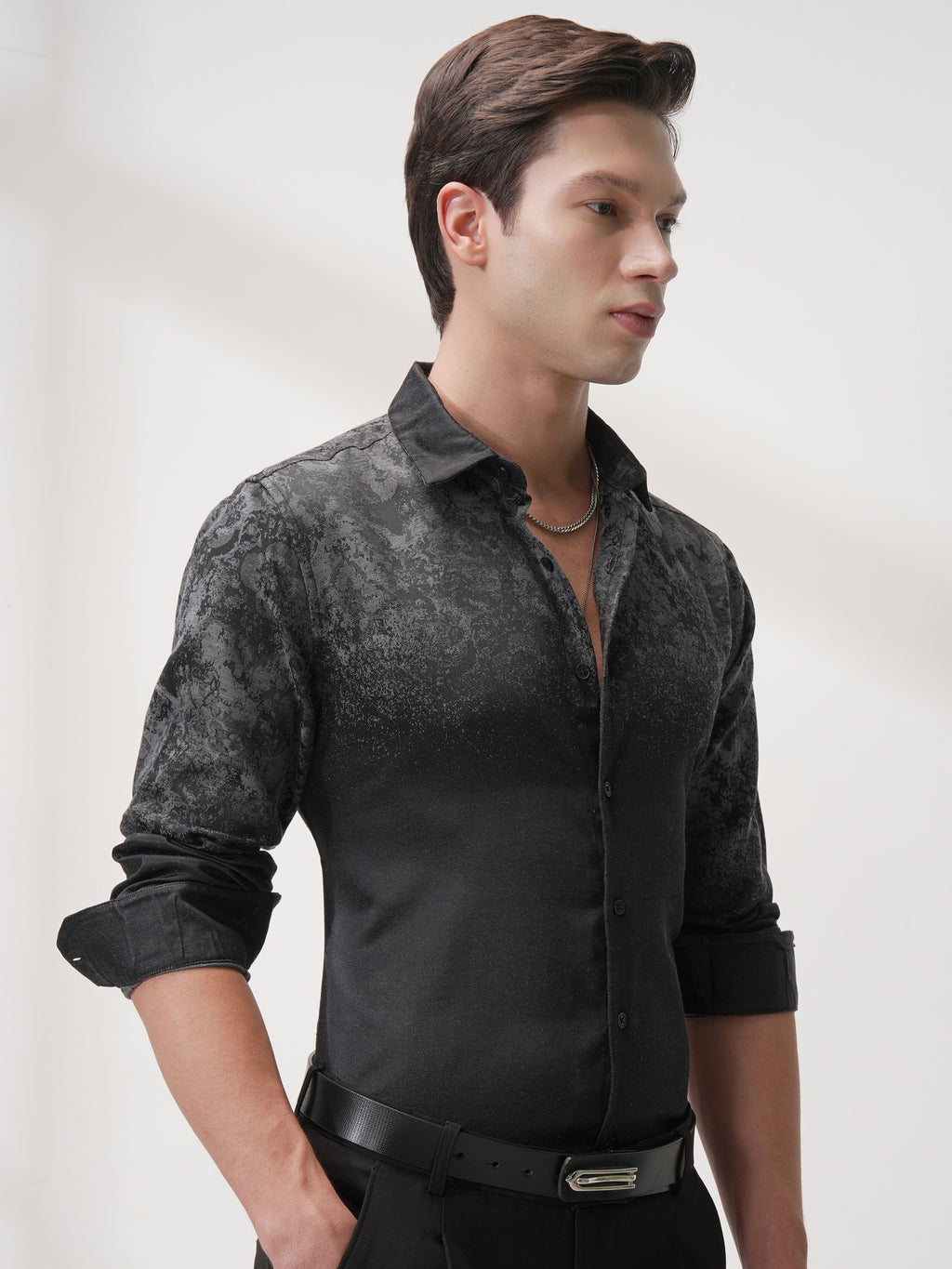 Highlander Men Charcoal Printed Slim Fit Casual Shirt - Charcoal - Image 6