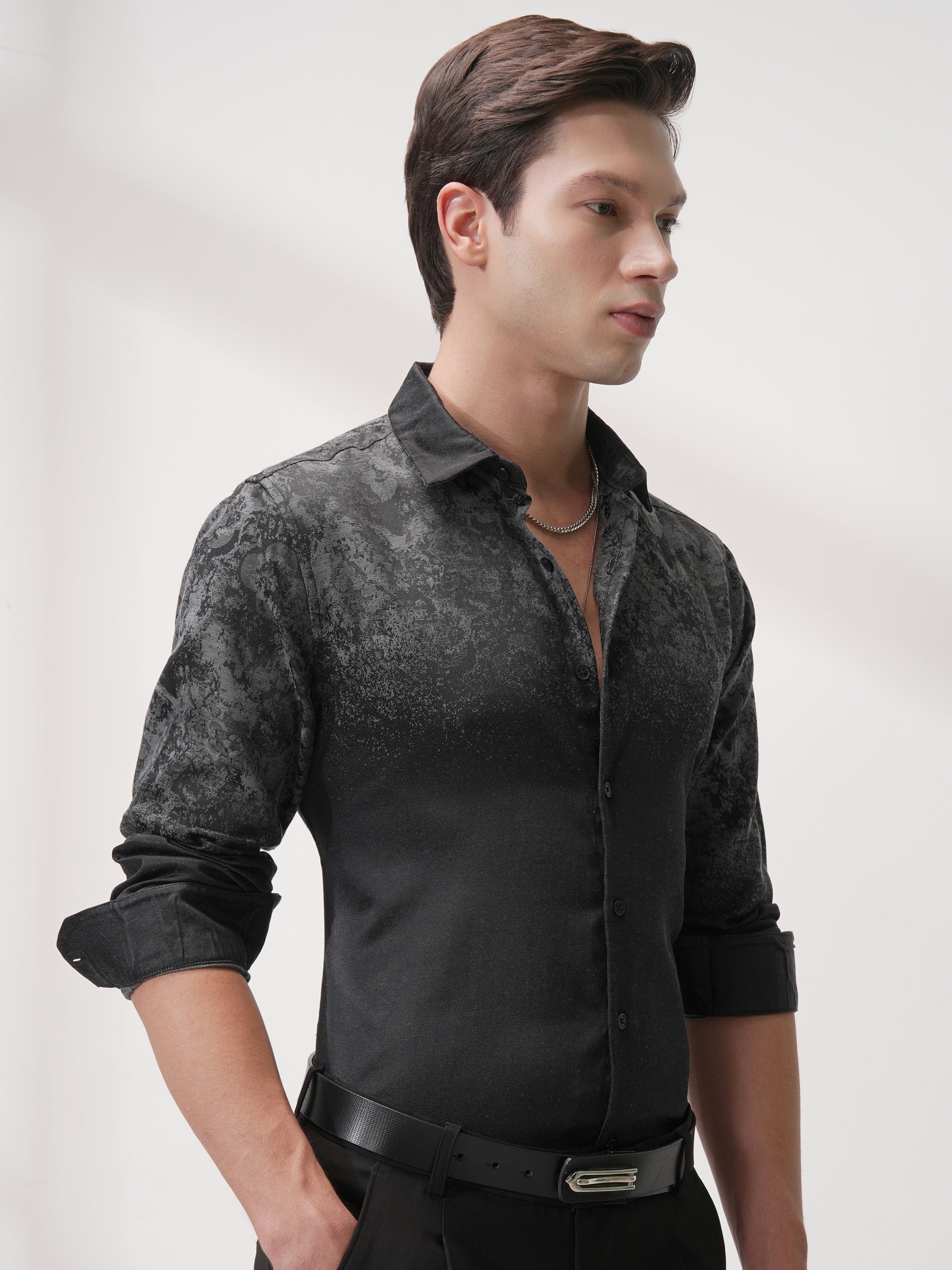 Highlander Men Charcoal Printed Slim Fit Casual Shirt - Charcoal - Image 6