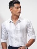 Highlander Men White Striped Slim Fit Casual Shirt - White - Image 1