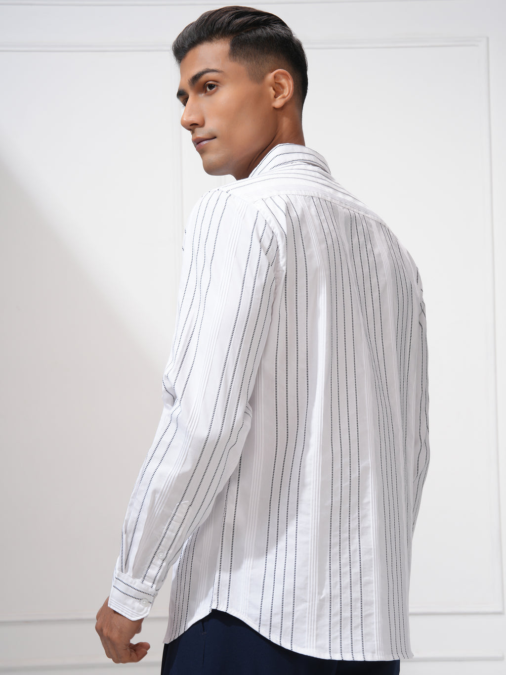 Highlander Men White Striped Slim Fit Casual Shirt - White - Image 3