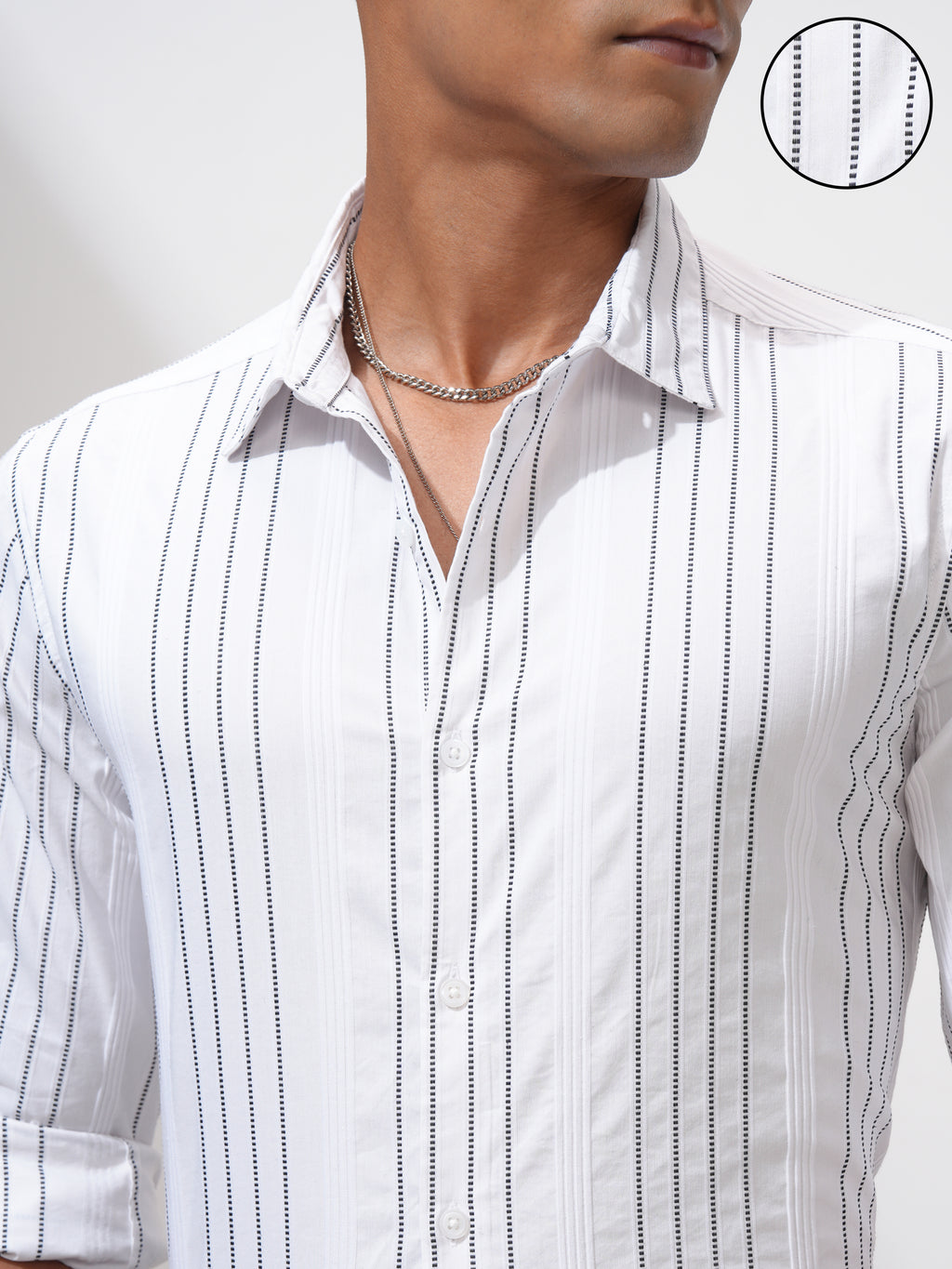 Highlander Men White Striped Slim Fit Casual Shirt - White - Image 5