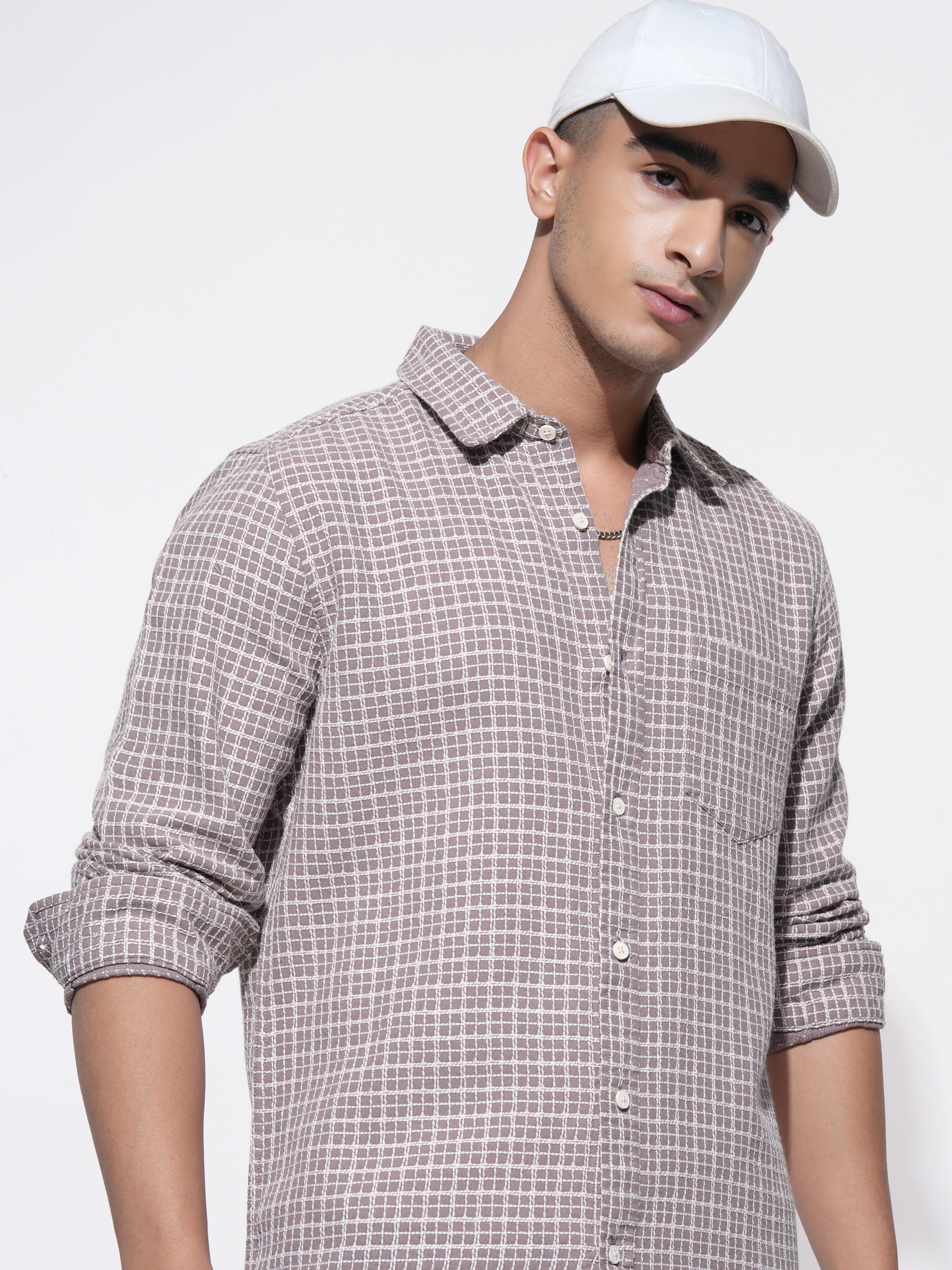 Highlander Men Pink Checked Slim Fit Casual Shirt - Pink - Image 1